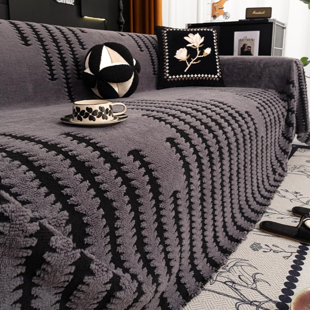 Hiseng Modern Sofa Covers Large Throws for Sofas Winter Warmth Short Plush Sofa Throws, Ersatile Soft Blankets for Settees, Couch, Armchair, Bed (Dark Gray,180x300cm)