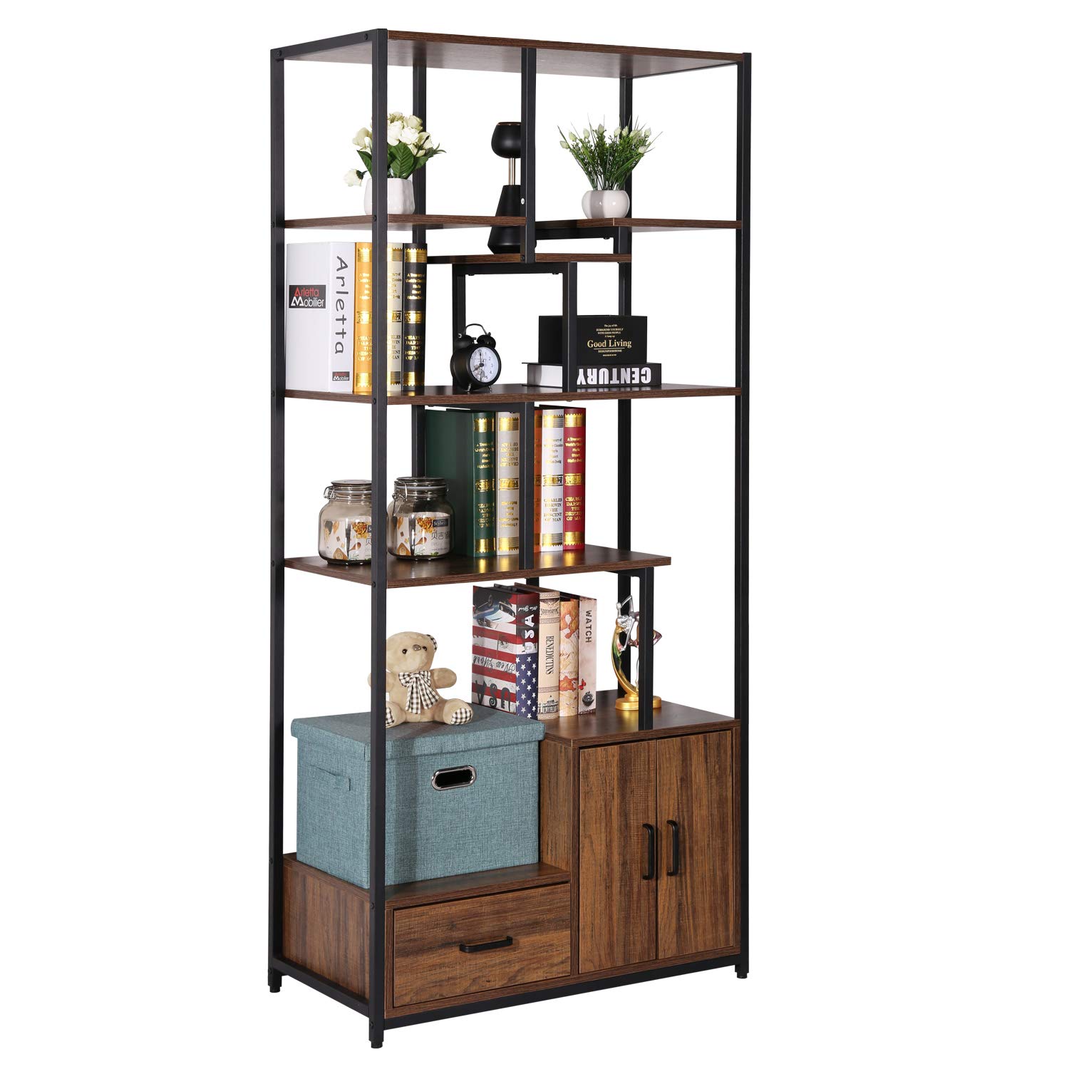 Buy VECELO Bookcase with Drawer/Storage Tiers Storage