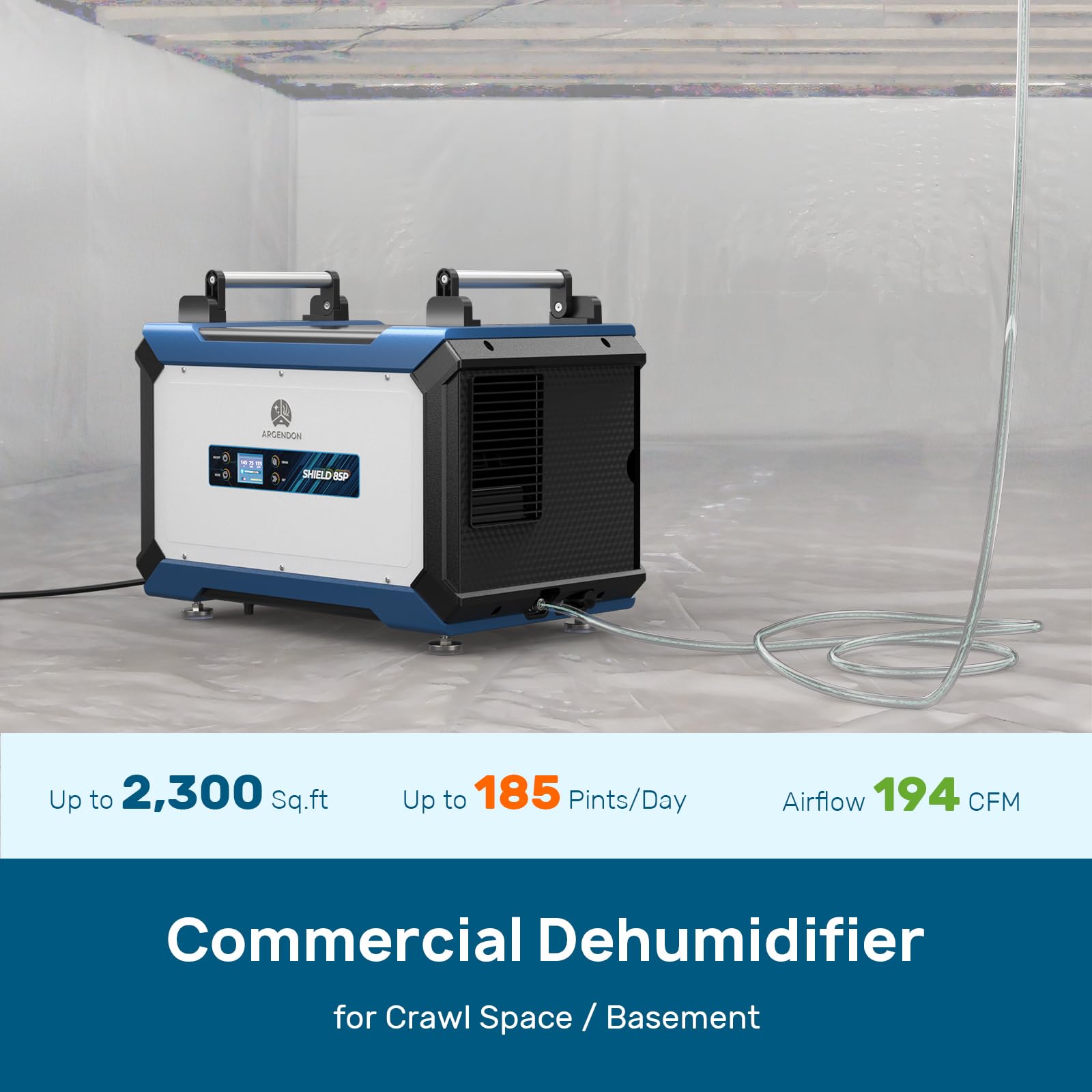 ARGENDON 180 Pints Commercial Dehumidifier with Pump for Crawl Space, Industry Water Damage Unit for up to 2,300 sq ft Large Space, Job Sites, Basement, Auto Defrost, 5 Years Limited Warranty
