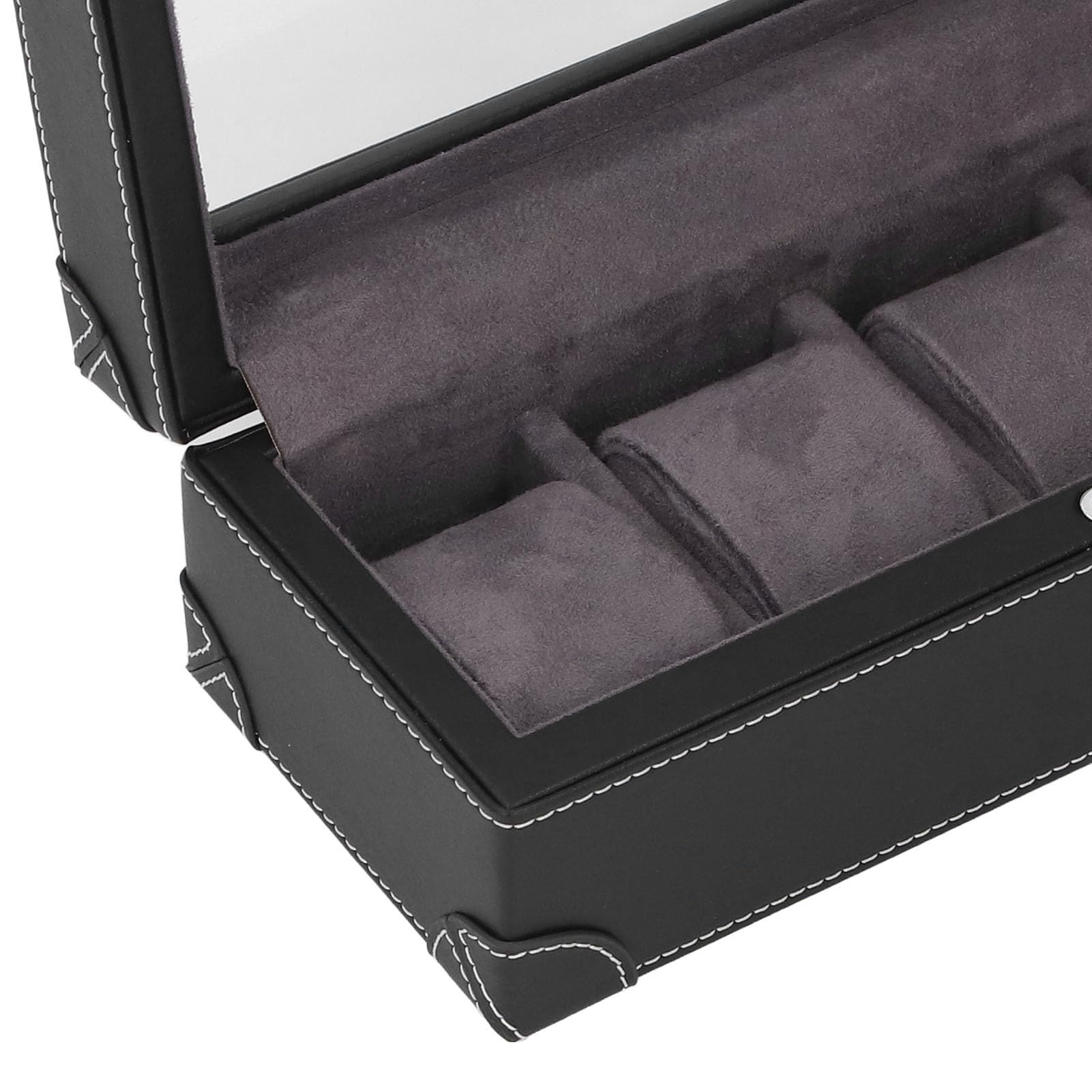 Porta Orologi in Similpelle Microfibra con Vetro e Fodera in Morbido Peluche, Custodia 5 Slot per Uomo