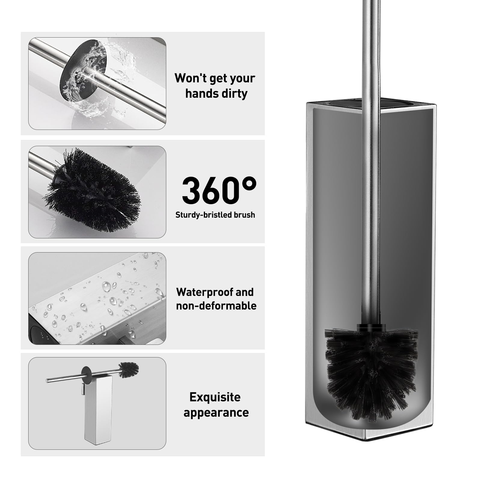 WC-Bürste Wandmontage WC-Bürsten mit Halter für Badezimmer Toilettenschüsselbürste Quadratisch Gebürstetes Nickel