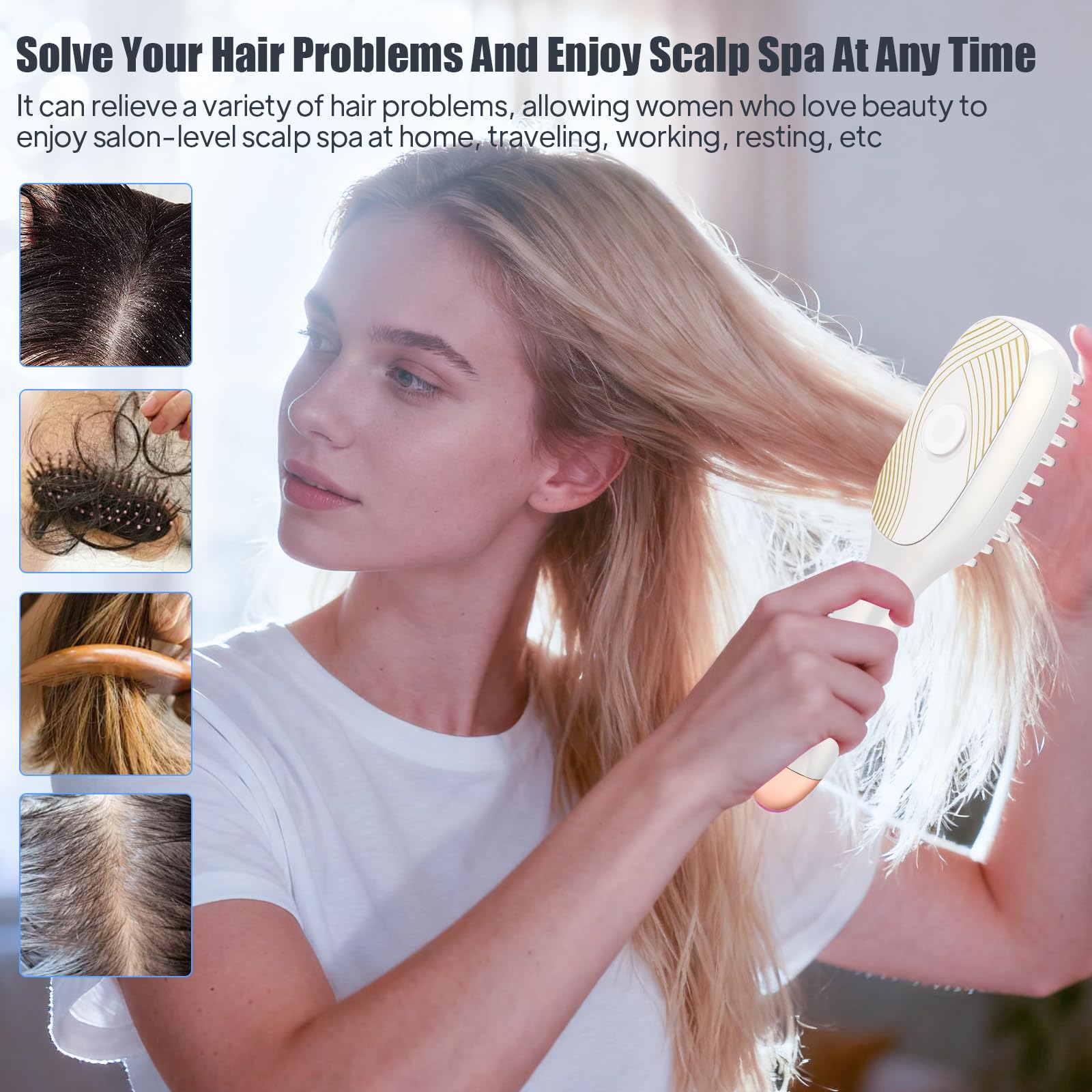 EMS Mikrostrom Haarbürste mit Rot & Blaulicht, Nano-Verdampfung Kopfmassagegerät für Haarwuchs, 7000/min Vibration für Kopfhautpflege gegen Haarausfall