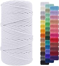 LEREATI Corda Macrame 5mm x 100m, Filo Macrame Cordoncino Cotone Grosso Corda Colorata, Cordino per Borse Uncinetto, Arazzo da Parete, Cesto di Piante Appeso, Decorazioni Fai Da Te (Bianco)