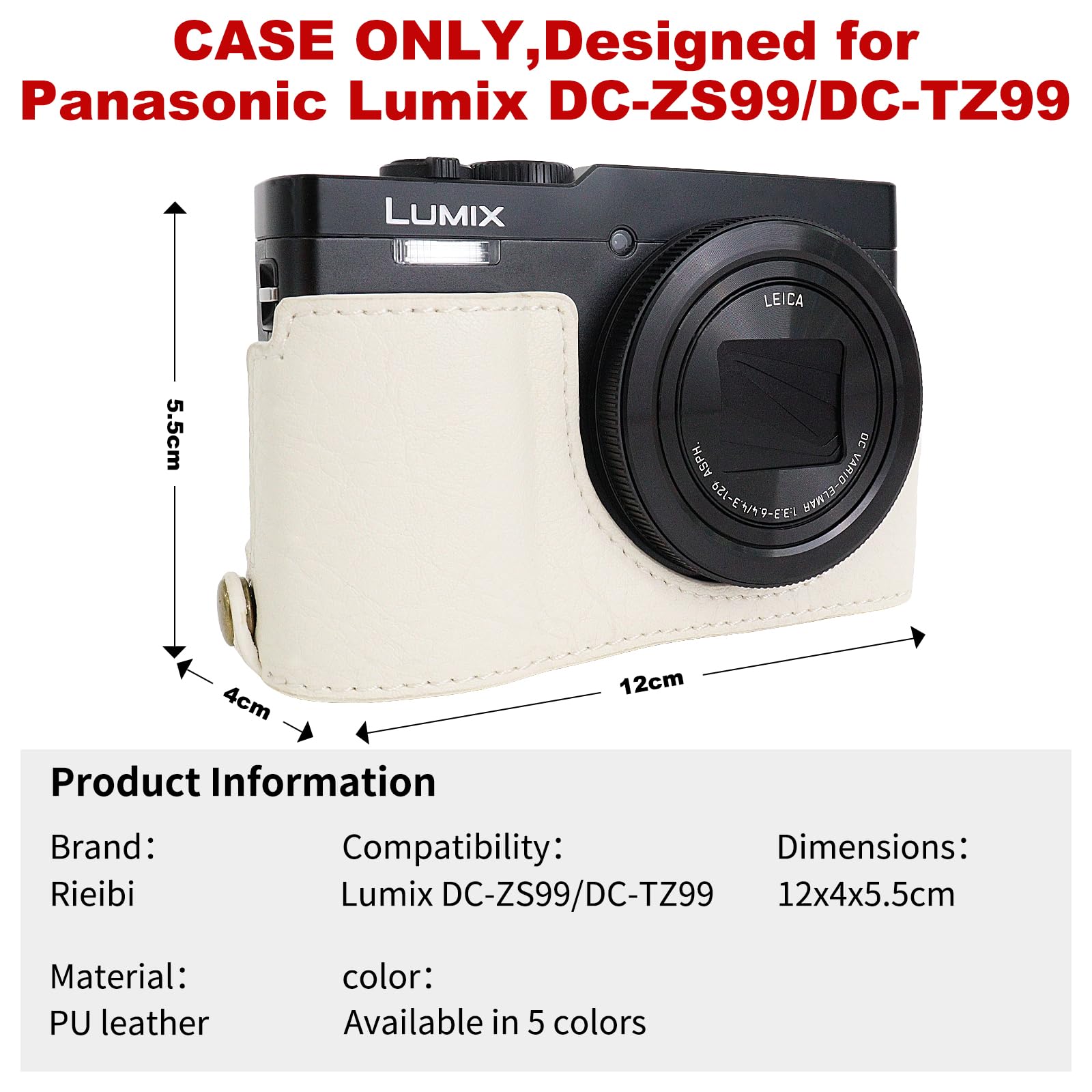 Rieibi TZ99 - Funda de Piel sintética para cámara Digital Panasonic Lumix DC-TZ99, Funda Protectora Desmontable con Correa de Hombro Ajustable