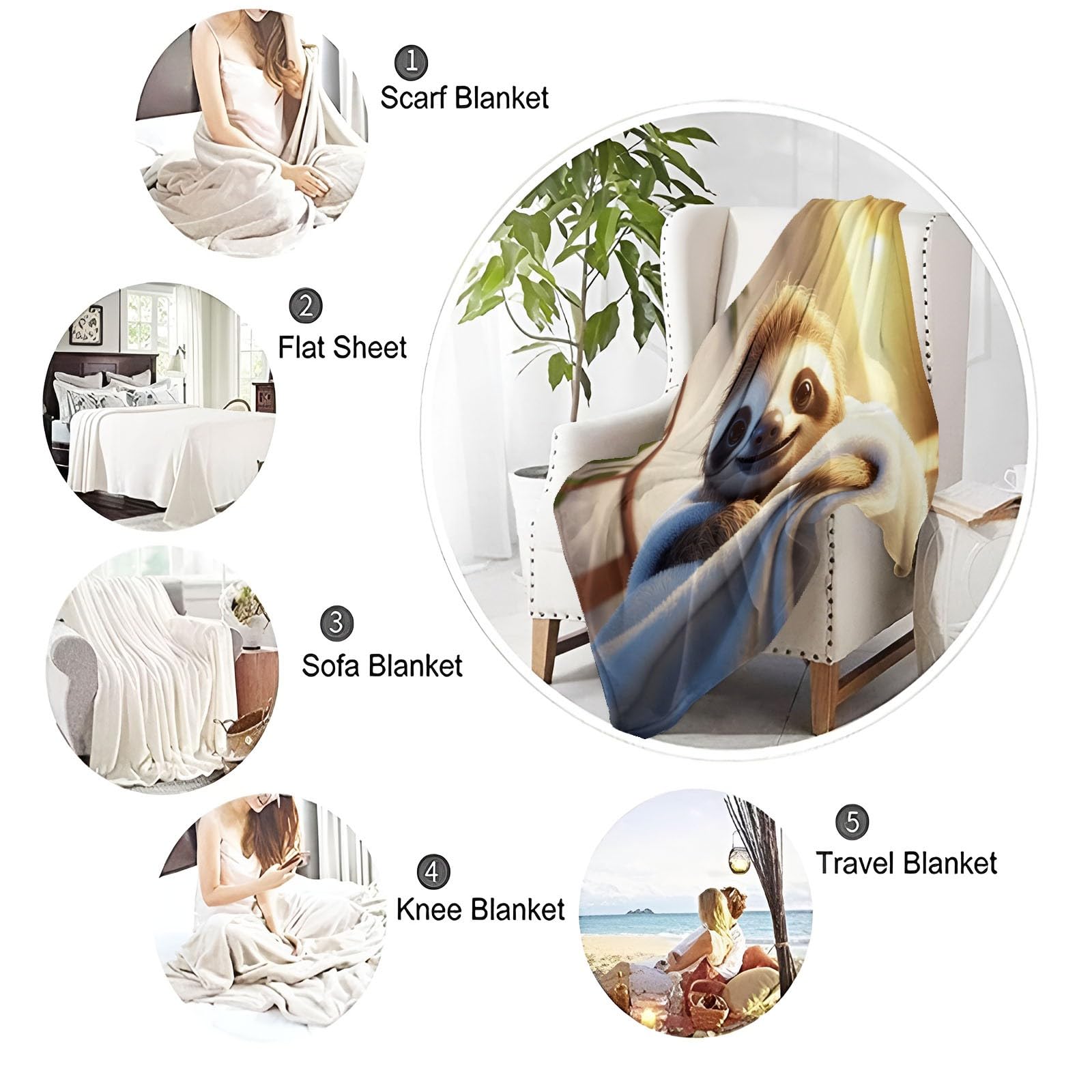 Warme Kuscheldecke Flanell Faultier Decke, 150 x 200 cm Niedliches Tier Faultier Drucken Sofadecke Weiche - Flauschige Wolldecken Tagesdecke Wohndecke Für Erwachsene & Kinder Dekor Grau