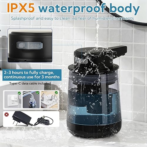 Miniatura 6 de Paquete de 2 dispensadores automáticos de jabón líquido sin contacto, dispensador automático de jabón líquido de 3 niveles ajustables, sin contacto,