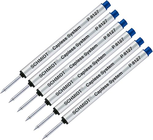 Retro 1951 - Recambio de tinta sin tapa corta sin tapa, punta media, Schmidt P8127, P8127 azul corto, paquete de 6 repuestos Schmidt sin tapa, se