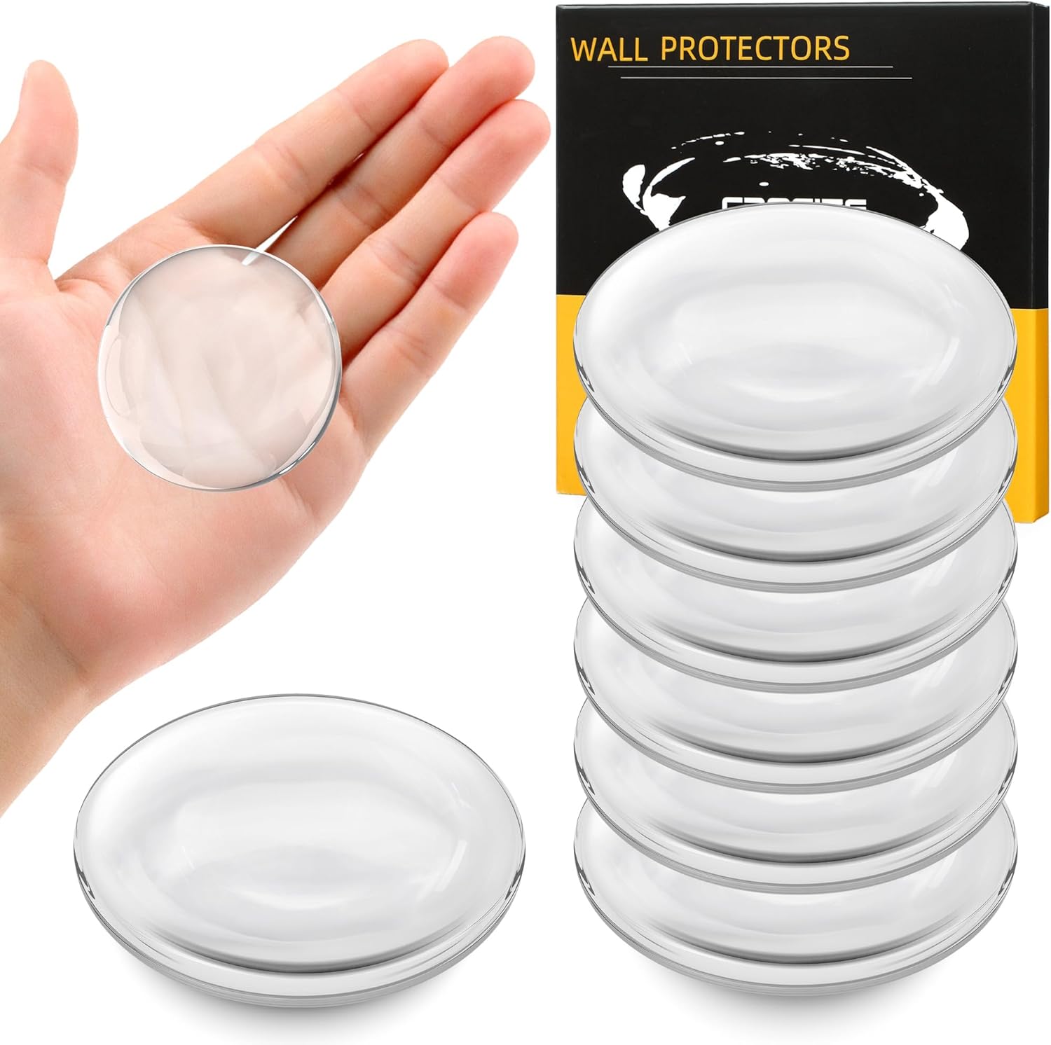 8 Pieces 2" Door Stoppers for Wall, Clear Rubber Door Knob, Strong Adhesive Door Bumpers for Walls, Shock Absorbent Door Handle Stopper, Round Wall Shield Cushion, Prevents Scratches on Walls & Doors