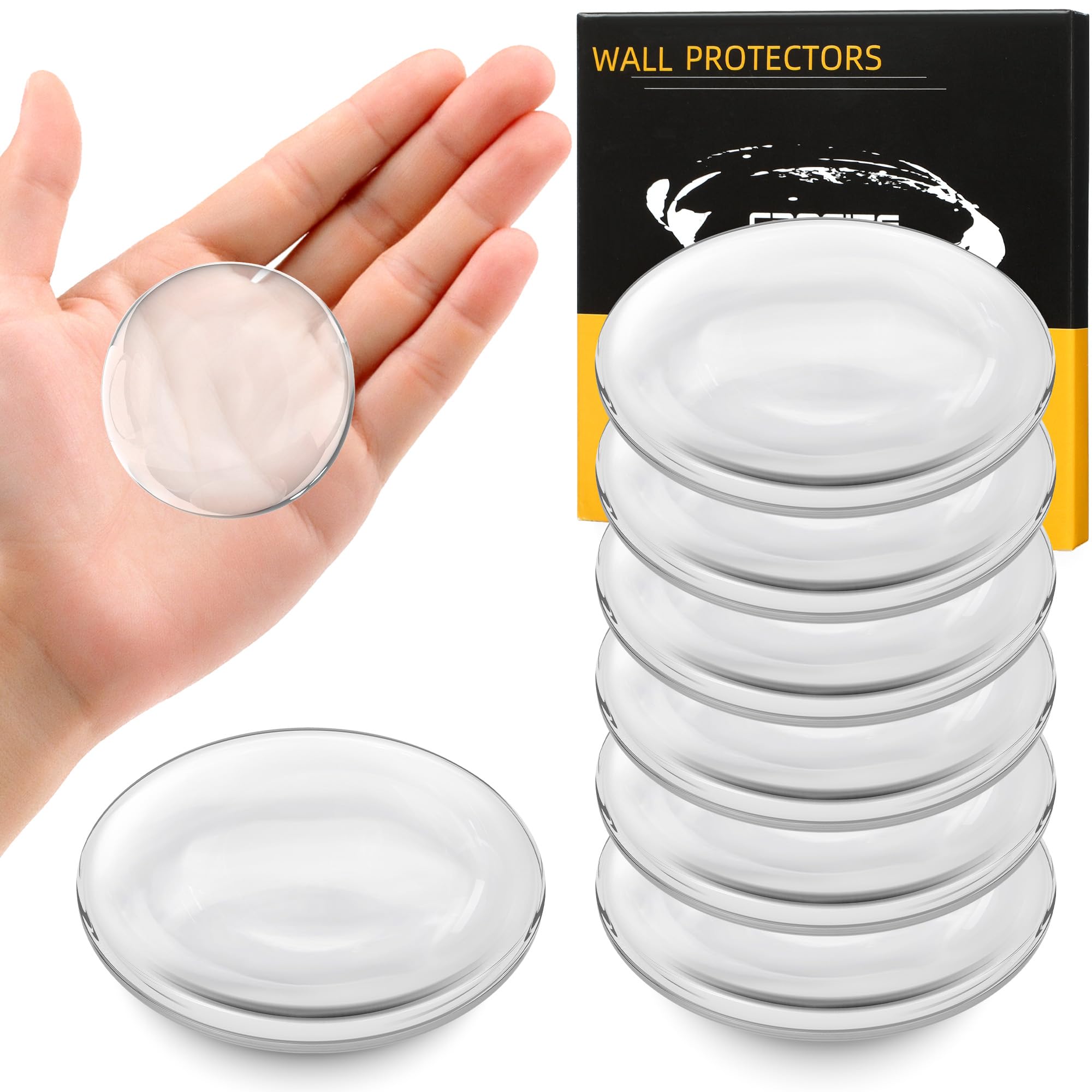 8 Pieces 2" Door Stoppers for Wall, Clear Rubber Door Knob, Strong Adhesive Door Bumpers for Walls, Shock Absorbent Door Handle Stopper, Round Wall Shield Cushion, Prevents Scratches on Walls & Doors