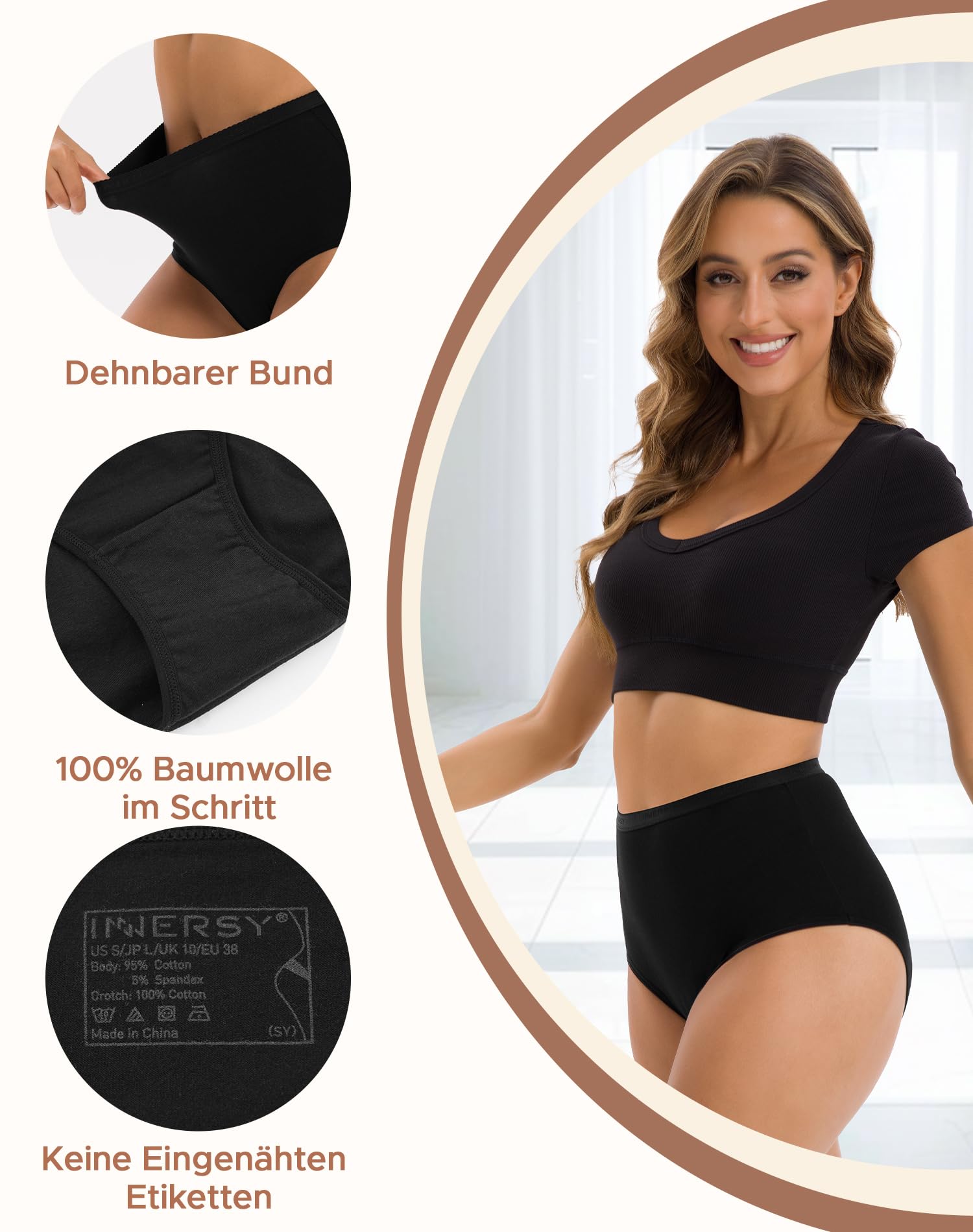 INNERSY Mutande Donna Vita Ultra Alta Slip Cotone Elasticizzato Mutandine Comode Intimo Pacco da 4