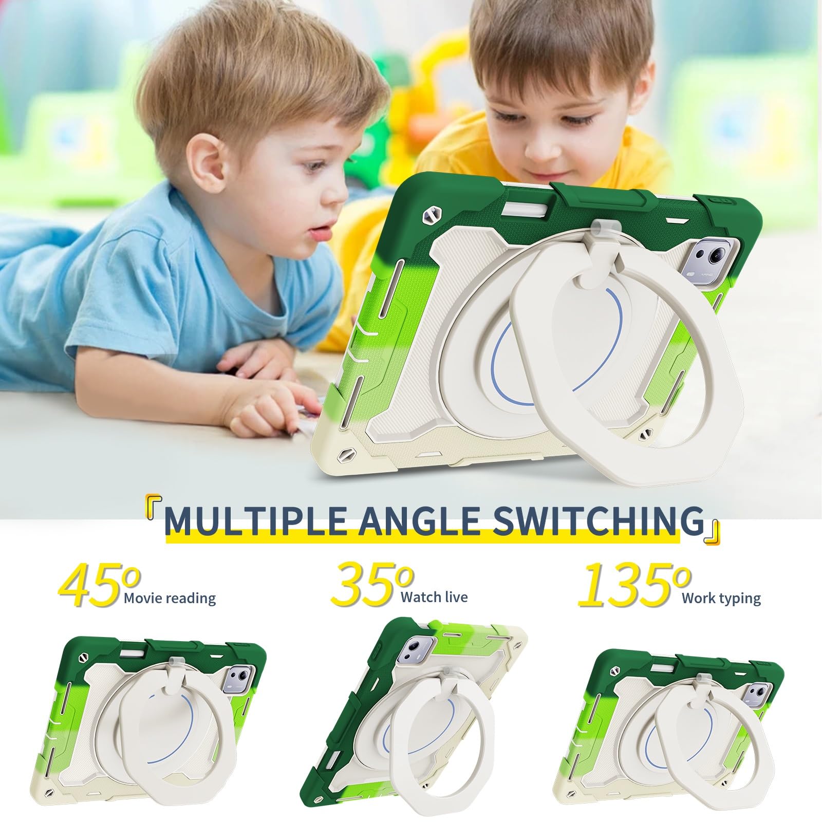 Custodia protettiva completa, resistente, per Xiaomi Pad 7S Pro da 12,5 pollici, supporto girevole a 360°, tracolla, portapenne e anello per impugnatura, copertura antiurto, per bambini e adulti