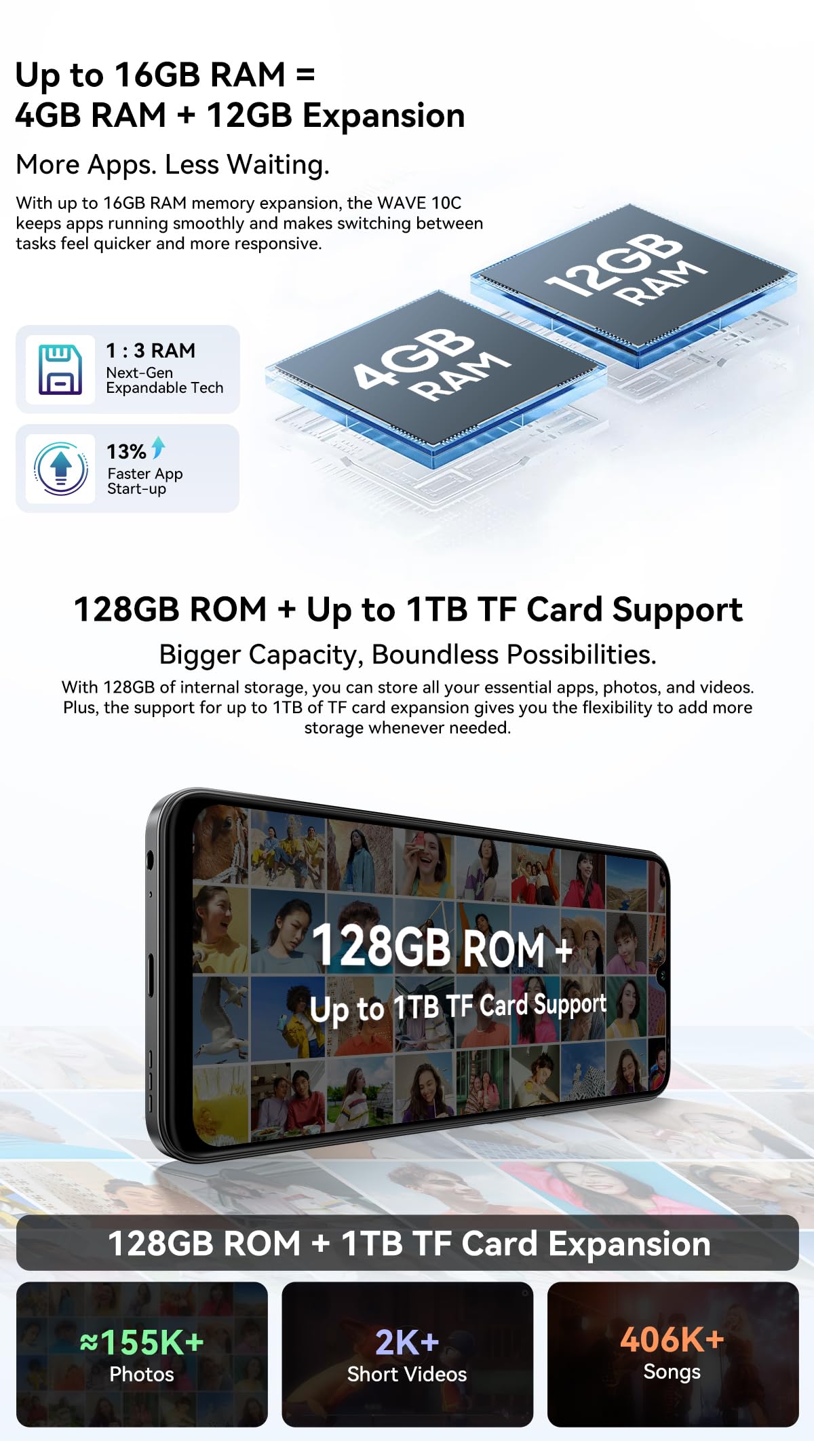 Blackview Wave 10C Smartphone 4G IA Débloqué, 6,88" HD+ Écran, 16Go+128Go(2TB Externe), 3 Assistants IA Intelligents, 32MP+13MP, 3 Emplacement Carte, Android 16 Double SIM Téléphone GPS, Orange