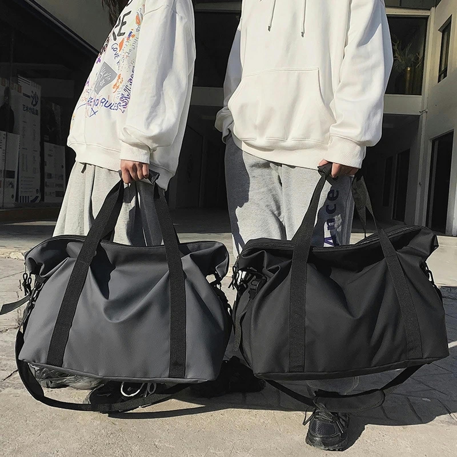 NOGRAX Schulrucksack Fitness Reise Tote Unisex Modische Große Kapazität Reisetaschen Männer Einfache Schwarze Sport Frauen Schultertasche-Schwarz