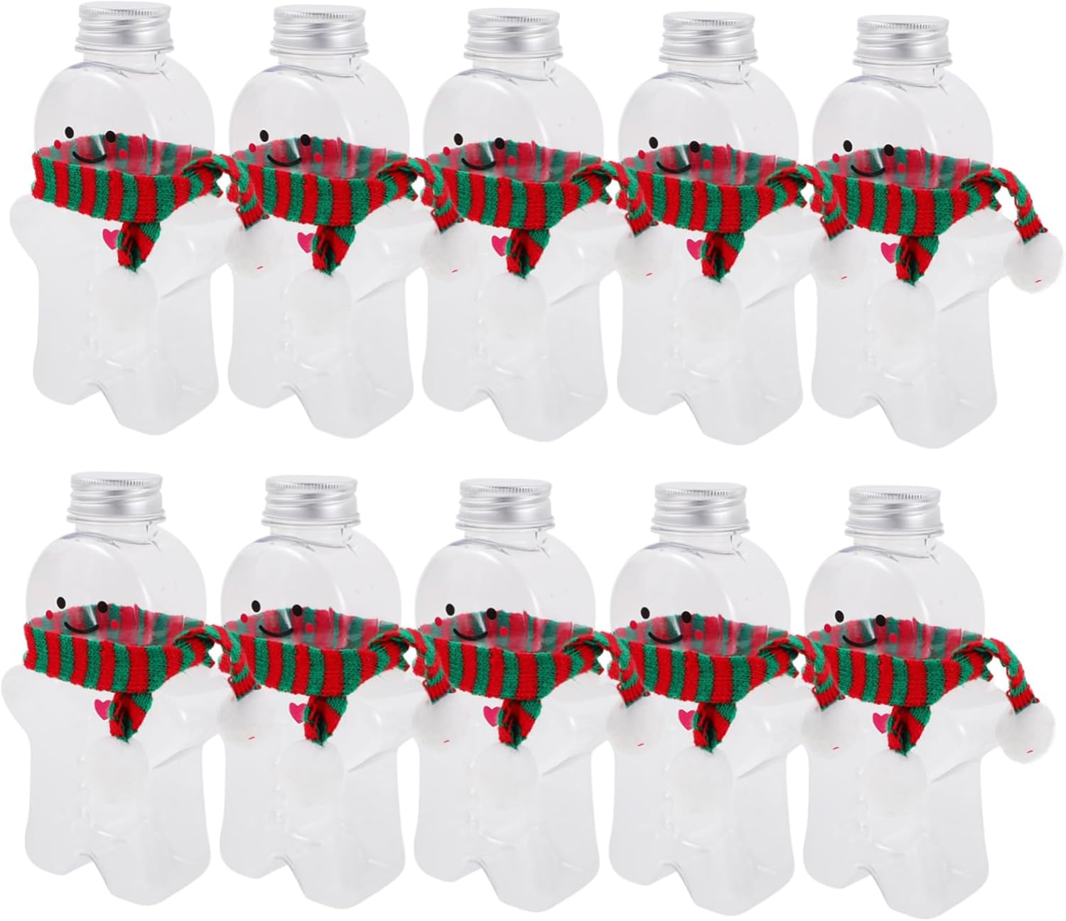 GLSTOY 10sets Reusable Christmas Beverage Bottles Transparent Juice Bottles with Scarves for Holiday Parties and Outdoor Use