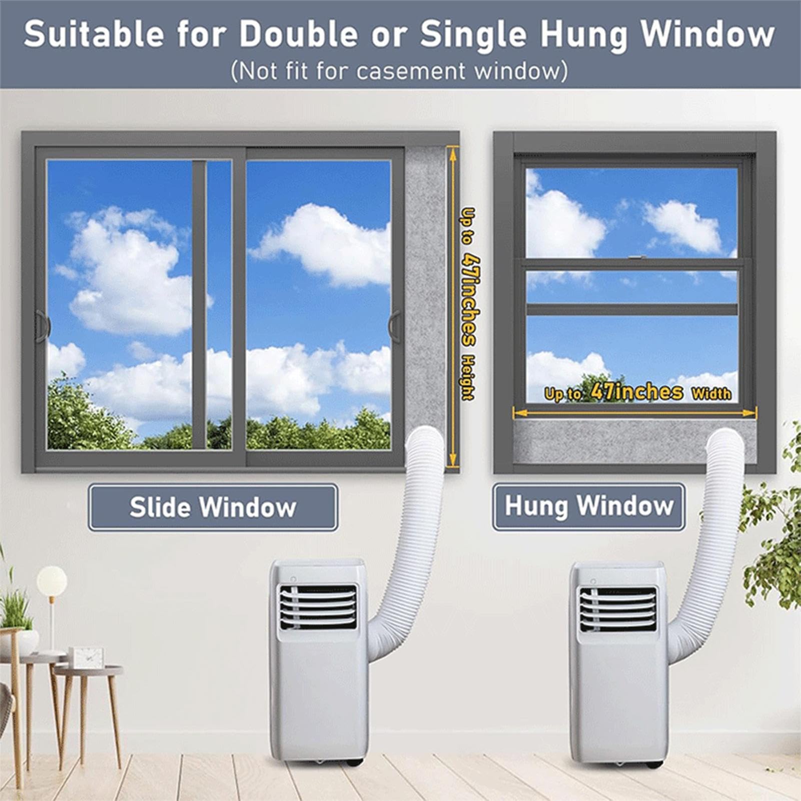 Kit De Fenêtre De Climatiseur Portable,Panneau Isolant Pour Le Climatiseur | Kit De Ventilation Isolant Pour Installation Horizontale Ou Verticale Chambre De Salon Cuisine Garage