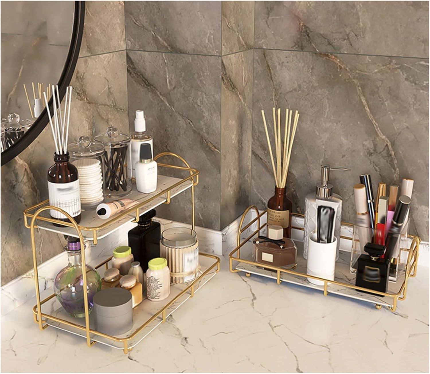 Light Luxury Countertop Organizer Care Perfume Organizer for Cosmetics Bathroom Rack C