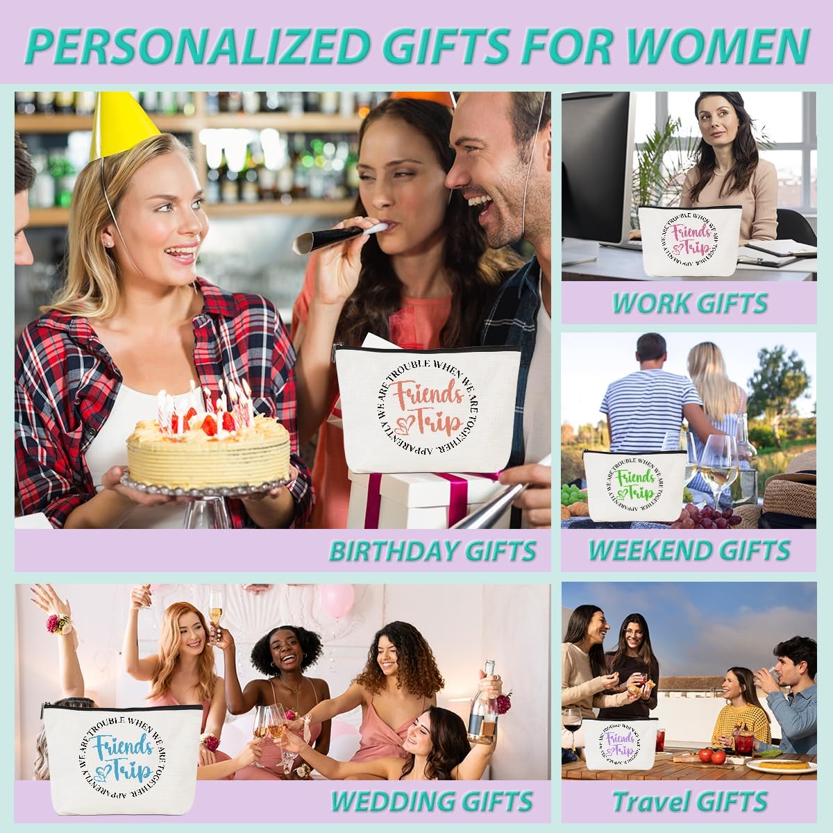 5 Pcs Girls Trip Gifts Girls Weekend 2026 Makeup Bag Friends Trip Gifts Favors Summer Gifts Cosmetic Bag Toiletry Bag Zipper Pouch Weekender Bags for Women Girl Friendship Bachelorette Party Birthday - Image 5