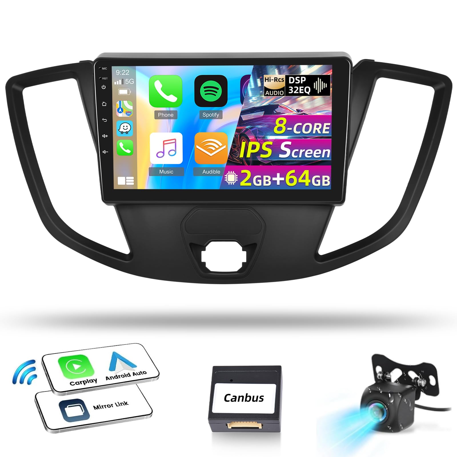 Photo 1 of [8-Core 2+64G] Car Radio for Ford Transit 2015 2016 2017 2018-9 inch IPS Touchscreen Android 13 Radio - Wireless Carplay & Android Auto DSP 32EQ 59 UI Custom Homepage + AHD Backup Camera + Canbus