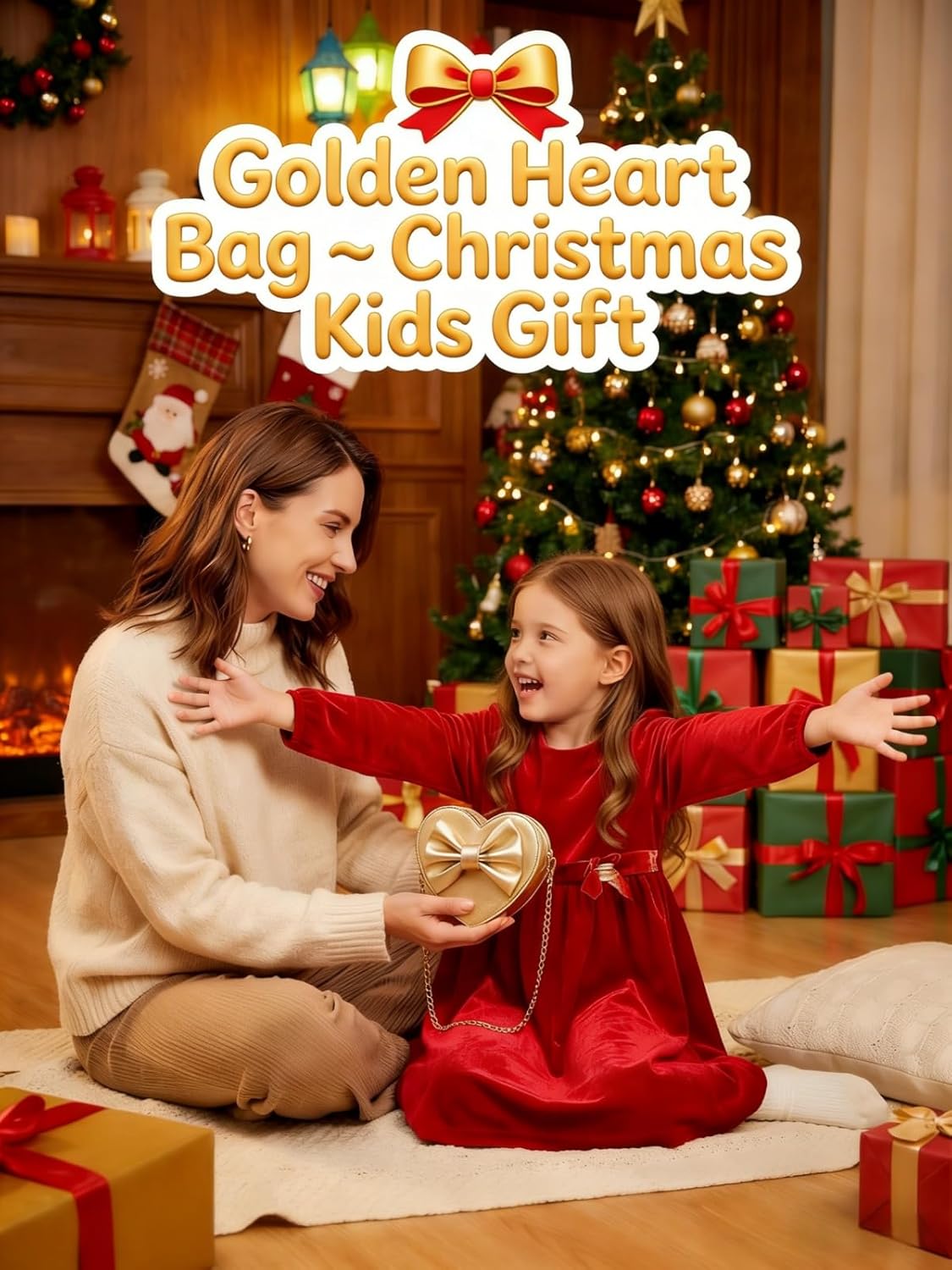 ZGMYC Cute Heart-shaped Crossbody Purse Bowknot Shoulder Bag Satchel for Little Girls Toddlers - Image 3