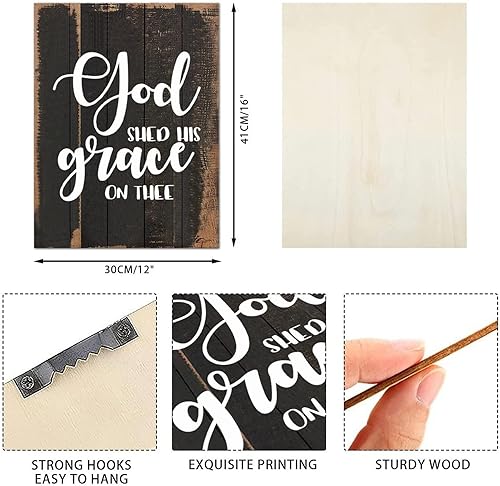 Miniatura 3 de Country Wood Sign Life Positive Quote Christian Saying God Shed His Grace On Thee Encouragement Quote Wall Hanging Art Wooden Plaque for Porch
