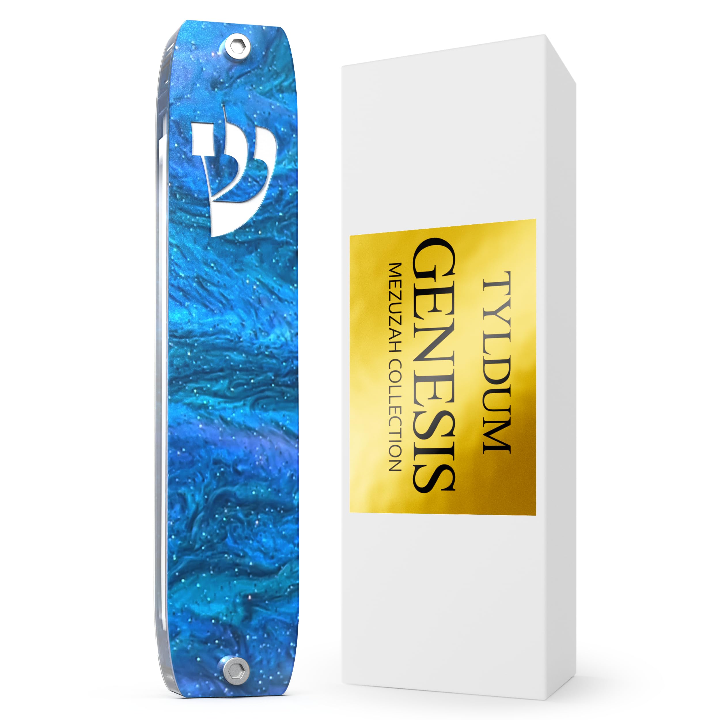 Tyldum Blue Sea Genesis Mezuzah For Door – Modern Acrylic Mezuzah Case Without Kosher Scroll – Handmade In Canada Judaica Gift, Weatherproof, Jewish (Classic, )