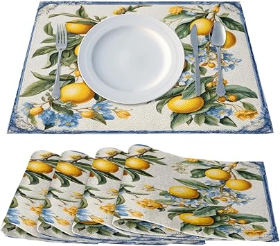 Lemon Dinner Placemats Place Mats Set of 4 Washable Placemat for Home Kitchen Dining Decorative Farmhouse Placemats 18 x 12 Inch
