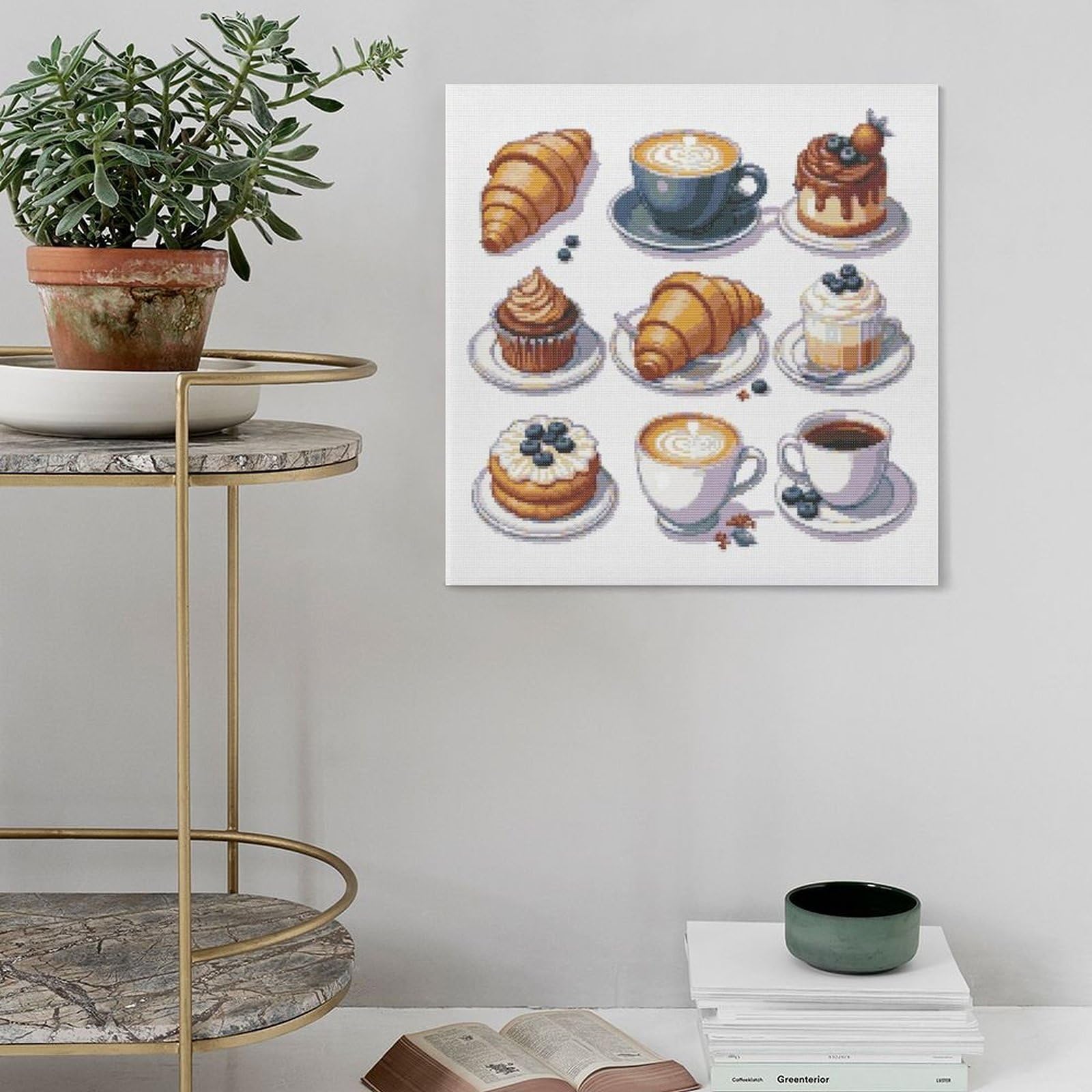 Stampa artistica da parete con croissant a tema caffè per la colazione e la cucina, stampa artistica da parete, per soggiorno, camera da letto, 50,8 cm di lunghezza x 50,8 cm di larghezza
