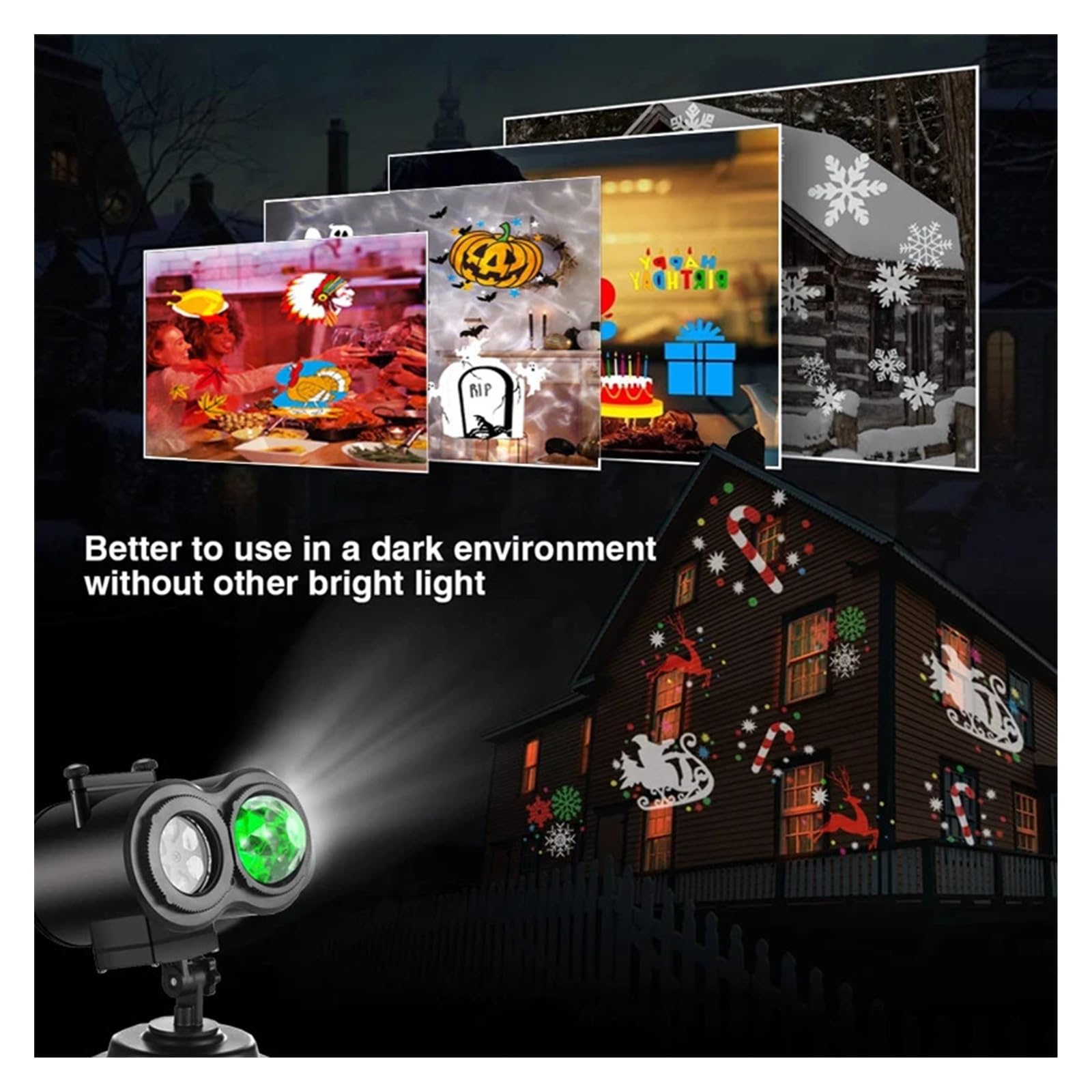 Projecteur Noel Exterieur, Projecteur LED de noël avec télécommande, étanche, Lampe de Paysage d'extérieur, Halloween, décoration de Jardin, fête de noël, Vacances(16 Patterns)
