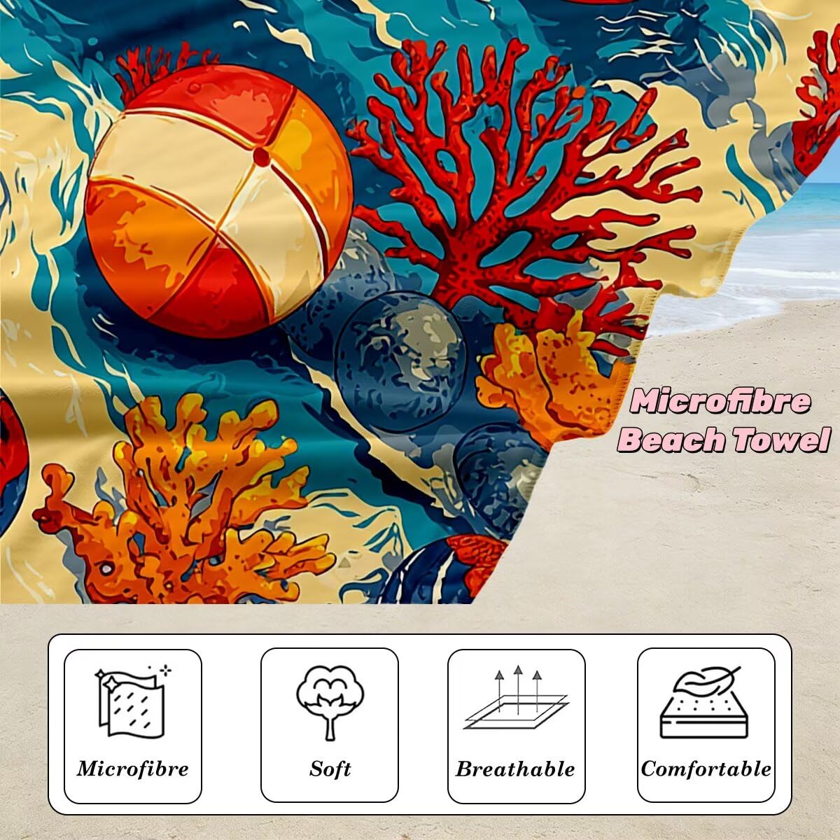 Toalla Playa 80x160 cm, Toalla Gimnasio Microfibra Secado Rapido, Juego de 2 Antiarena Toallas de Playa, Ligera Compacta Toallas Microfibra Grande para Viaje, Regalo Hombre Regalo Mujer (Coral) -5045