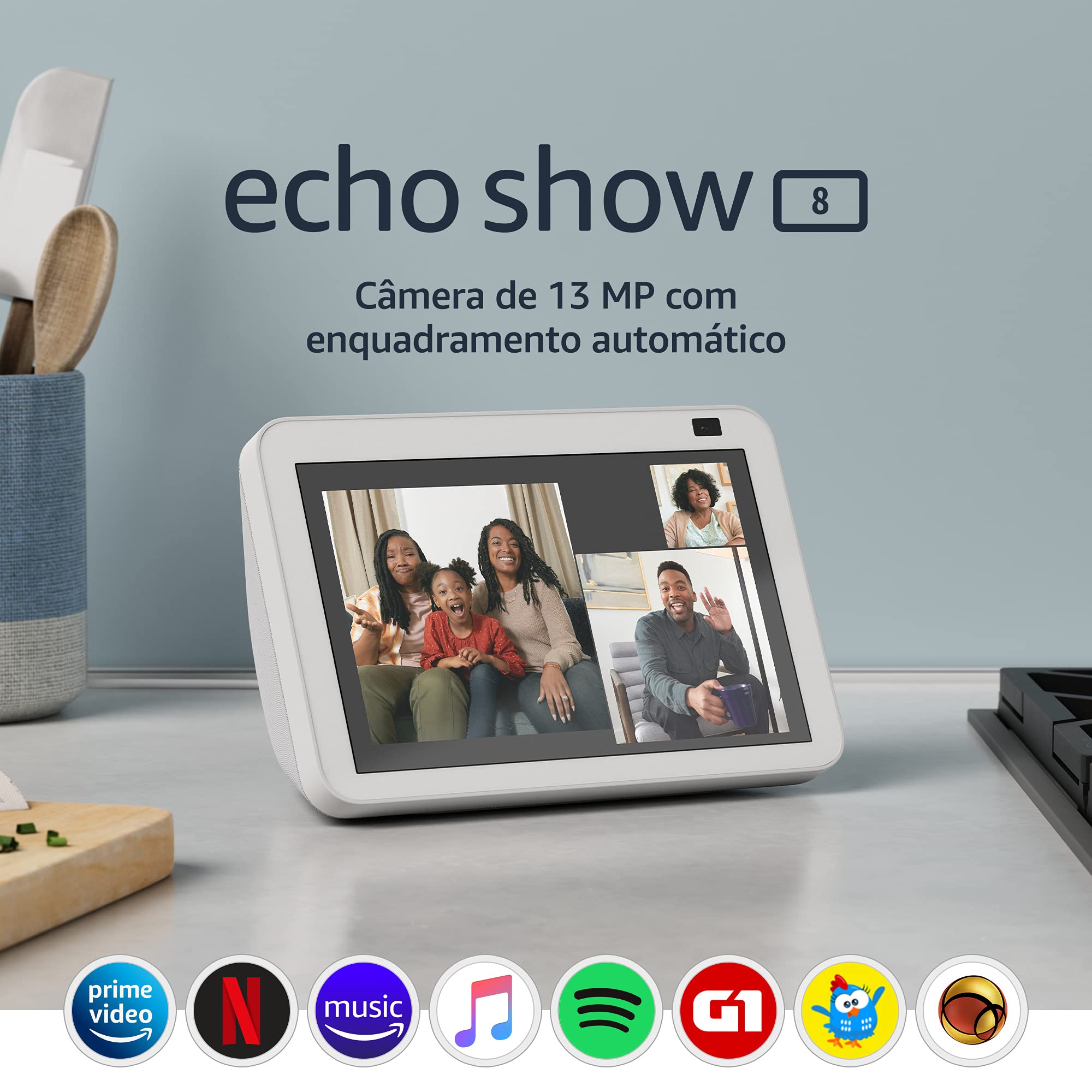 Echo Show 8 (2ª Geração): Smart Display HD de 8" com Alexa e câmera de 13 MP - Cor Branca