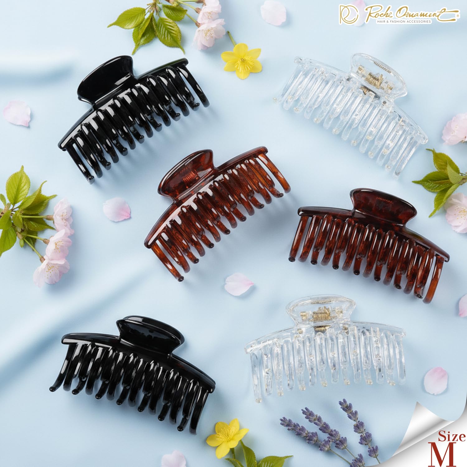 RC ROCHE 6 Pcs Double Claw Hair Clip Tooth Claw Clip Grip Tooth Jaw Clamps Thin Fine Hair Strong Hold No Slip Undo Clutchers for Women, Medium Clear Brown and Black - Image 4