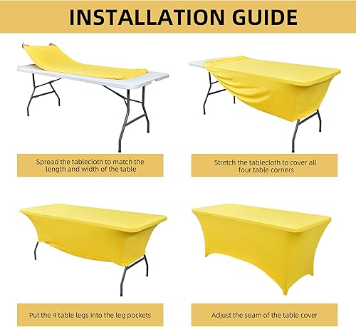 Miniatura 62 de Paquete de 2 Cubiertas de Mesa de Spandex Negro de 6 pies para Mesas Plegables Rectangulares Estándar - Manteles Elásticos Resistentes a las Arrugas