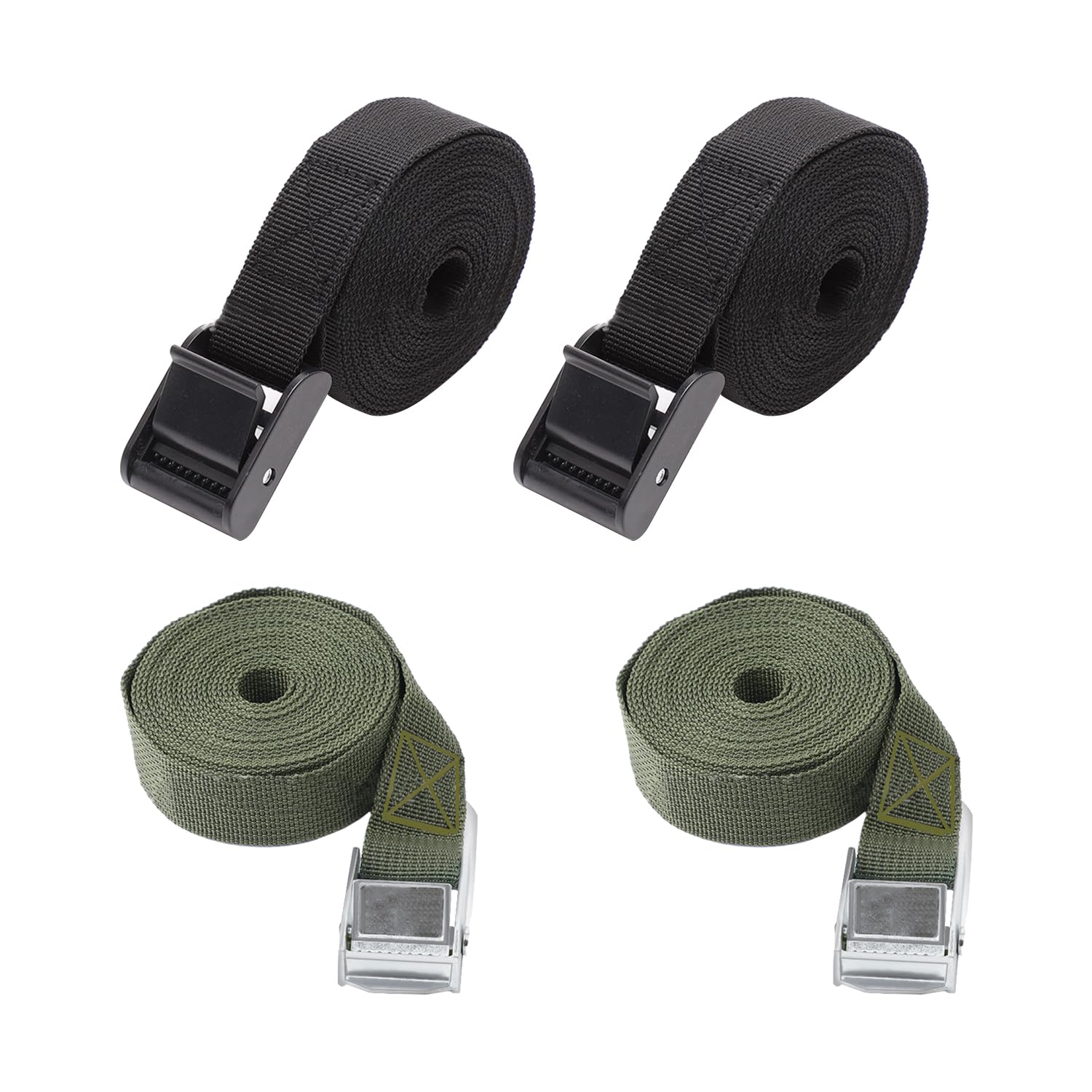 4pcs Lashing Straps, Adjustable Fastening Straps, Alloy Lock Buckle Lashing Straps with Clip Lock Fixing Straps, for Camping, Trucks, Motorcycles (Black, Army Green)