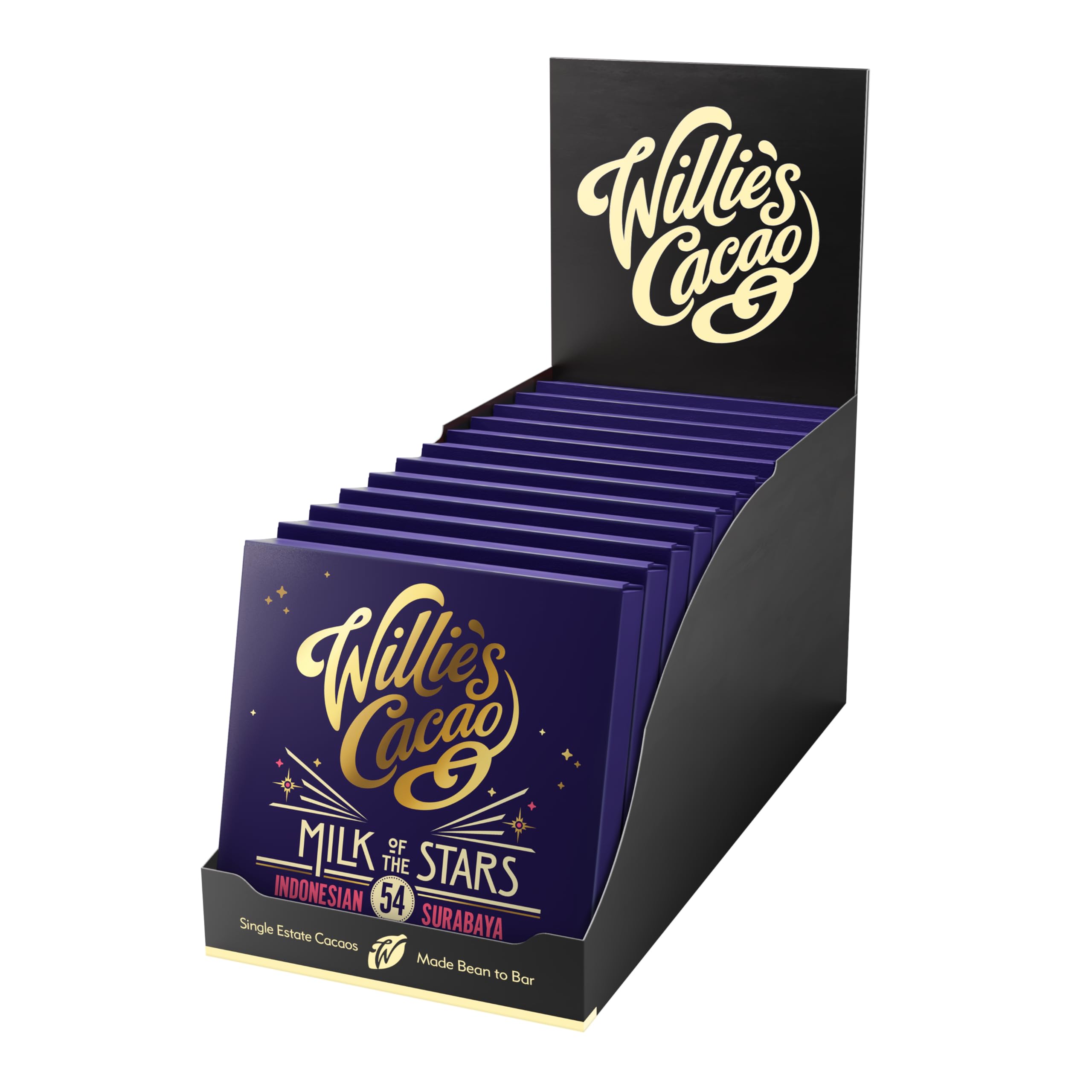 Willie's Cacao Bar - Milk of the Stars, Surabaya 54% Milk Chocolate bar - 50g x 12 multipack - Soft caramel notes - Artisan made