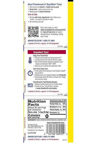 Miniatura 3 de Fleischmann's Rapid Rise - Levadura instantánea de acción rápida, 0.25 onzas, 3 unidades, paquete de 8