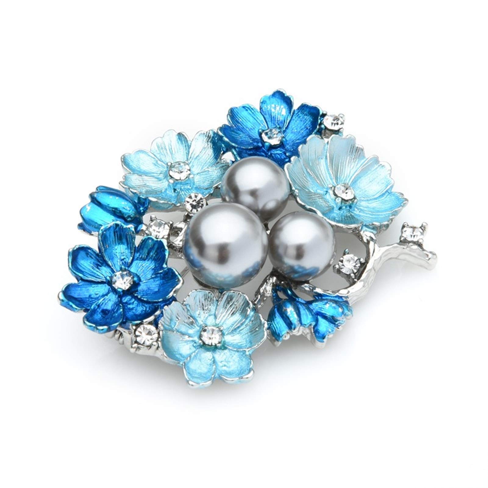 RWRAPS Brosche Große Perle Blau Emaille Broschen Frauen Legierung Strass Hochzeiten Bankett Blumen Brosche Pins Geschenke