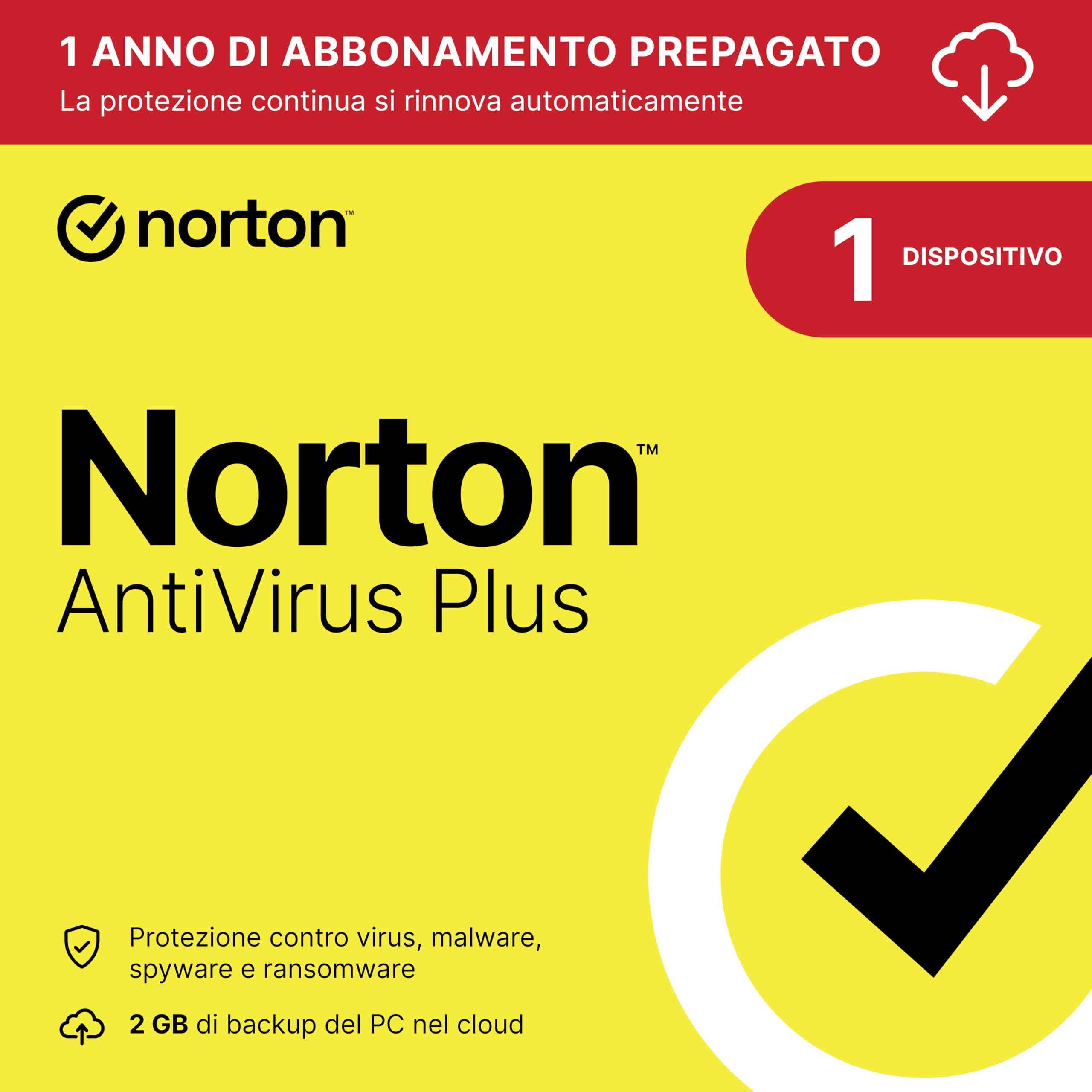 Norton Antivirus Plus 2024| 1 Dispositivo| 1 anno rinnovo automatico|Digital Download