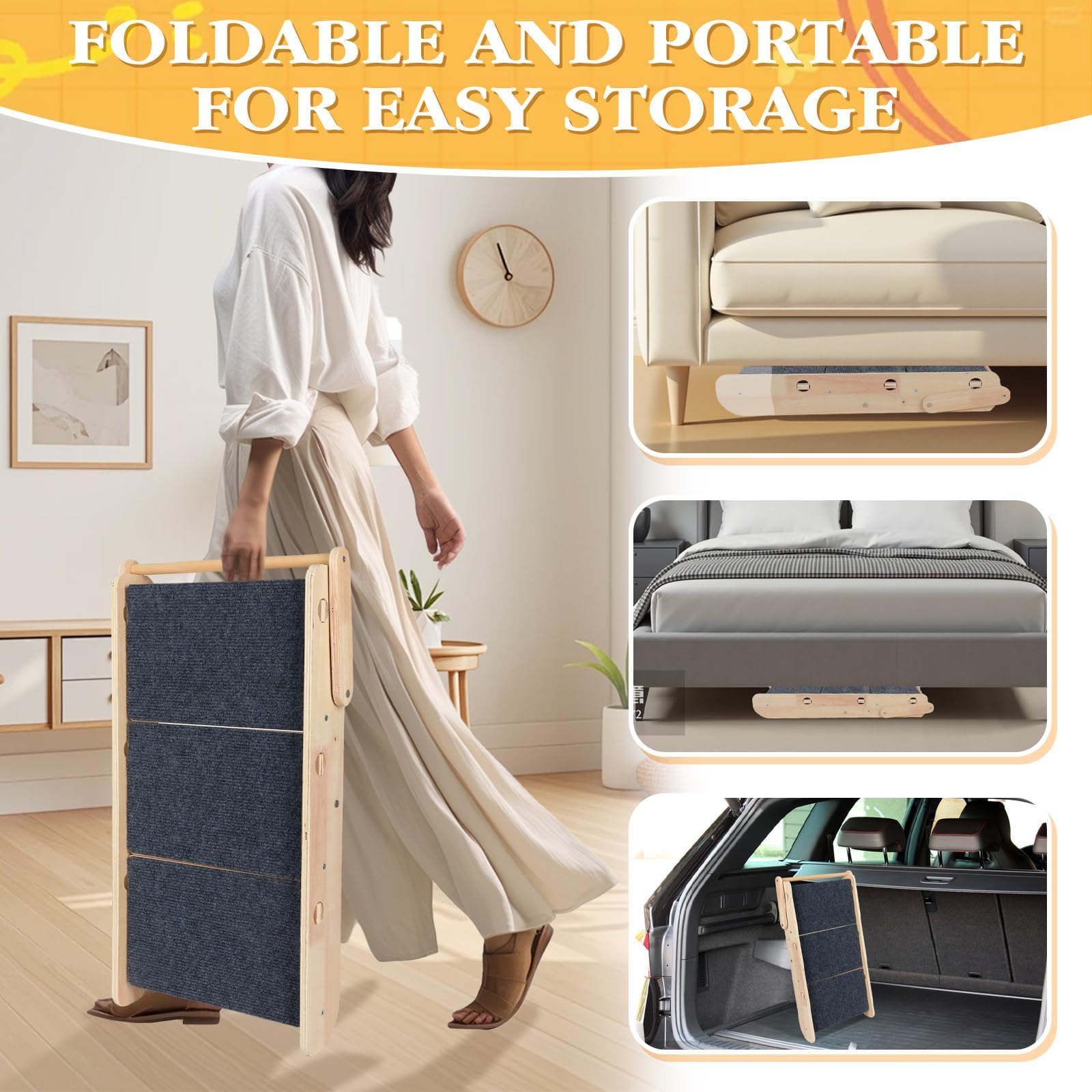 Escalera para perros, 2 en 1, escalera para perros pequeños y gatos, 3 niveles, plegable y portátil, escalera para mascotas para cama, sofá y coche, antideslizante