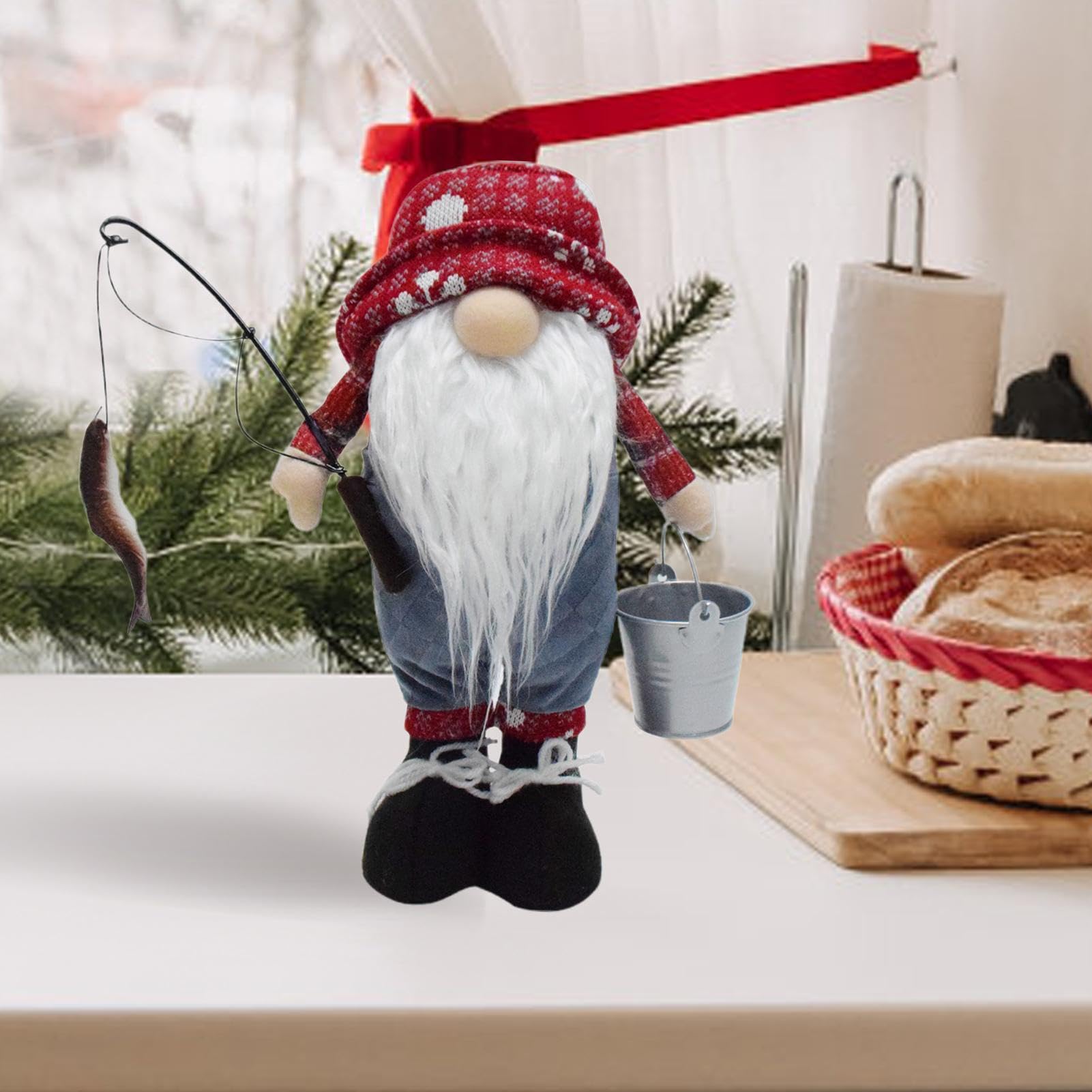 Ornamento a forma di gnomo senza volto, statuette di Tomte fatte a mano, decorazione da tavolo, gnomo da pesca, decorazione rustica per la casa, gnomo da pesca fatto a mano per fascino stravagante