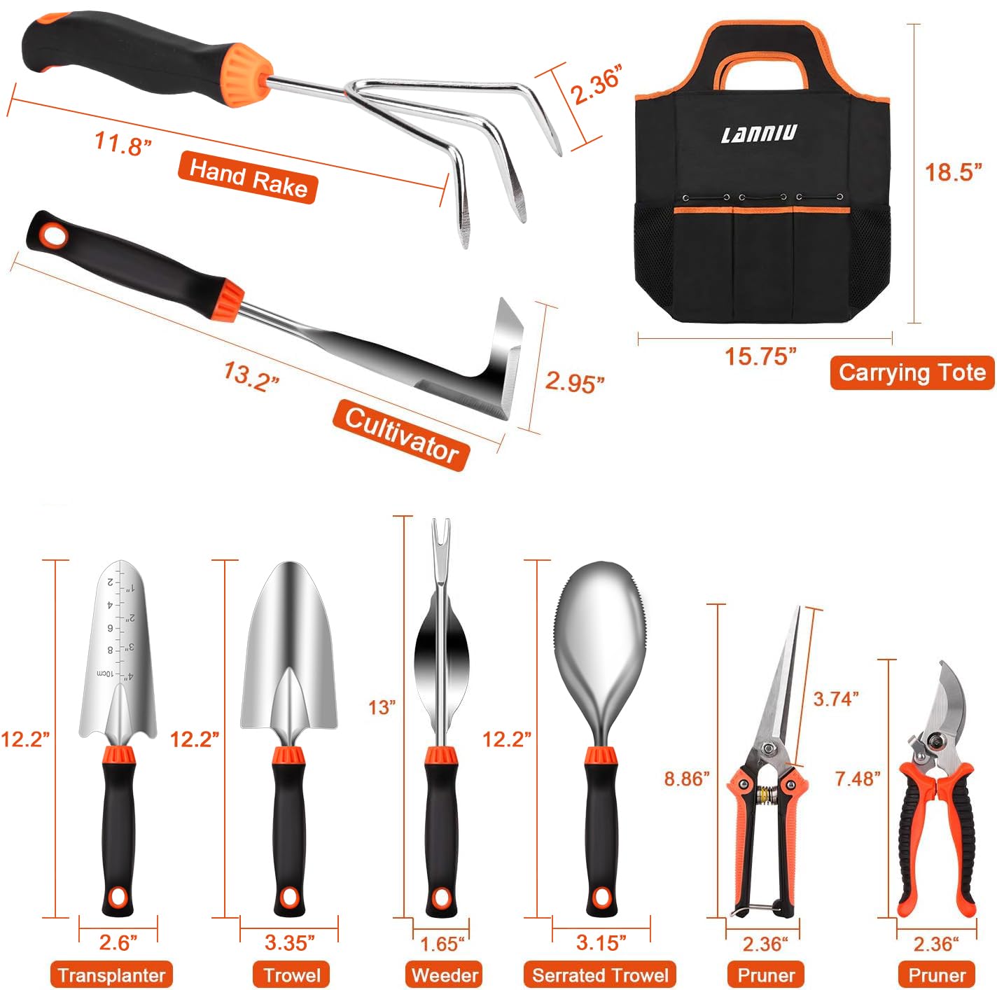 Gartenwerkzeug-Set, 9-teiliges Edelstahl-Gartenwerkzeug-Set mit Aufbewahrungstasche, Gartengeschenk für Eltern/Frauen