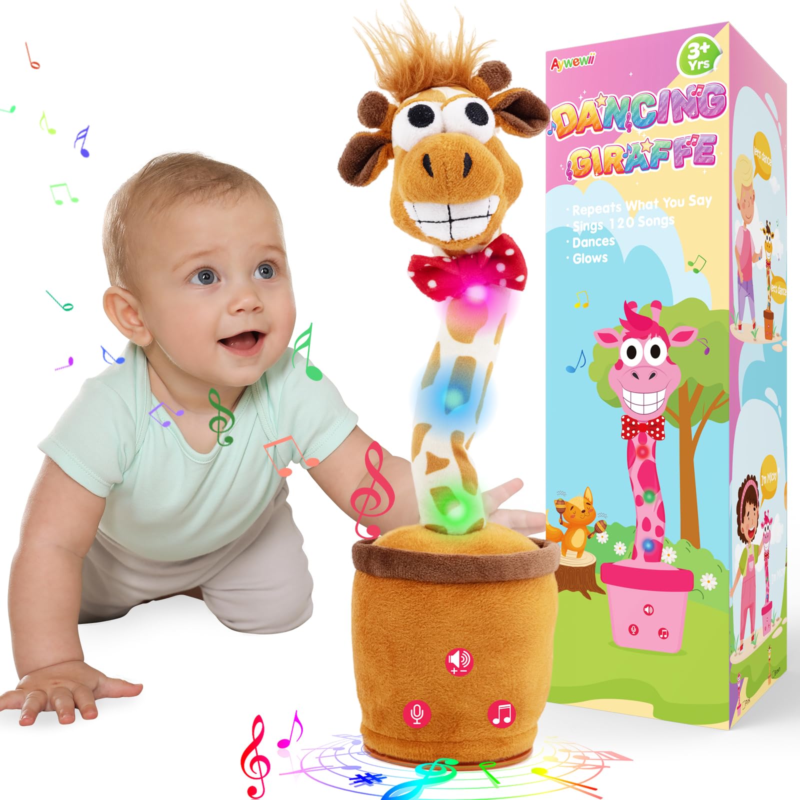 Aywewii Dancing Talking Giraffe Toy,Baby Boy Toys Repeats What You Say Sings Mimicks Records 120 Songs Toddler Birthday Gifts, Tummy Time Toy for 6-12 Month 1 2 3 4 5 6+ Year Olds