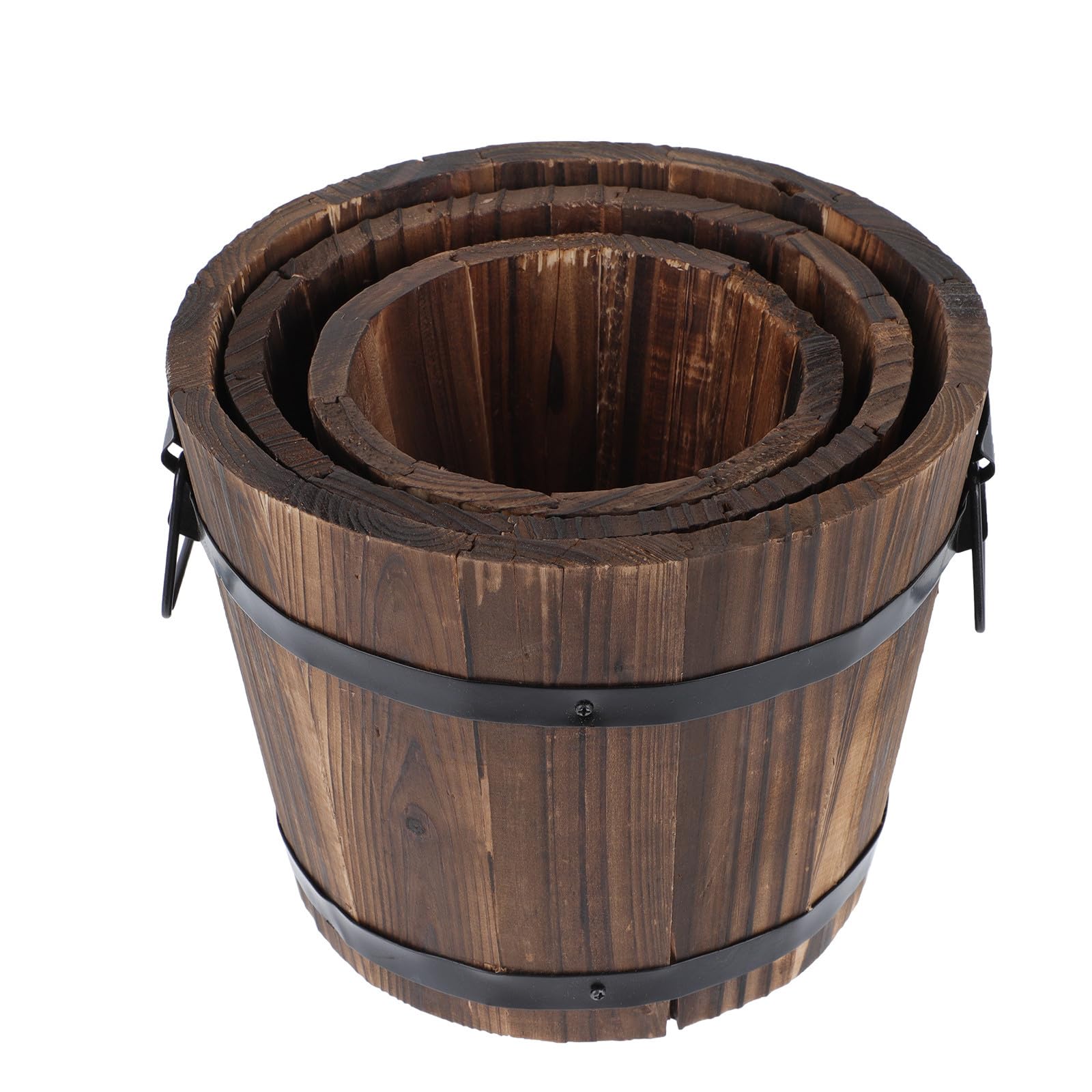 Jardinières en bois carbonisé résistantes et durables de trois tailles