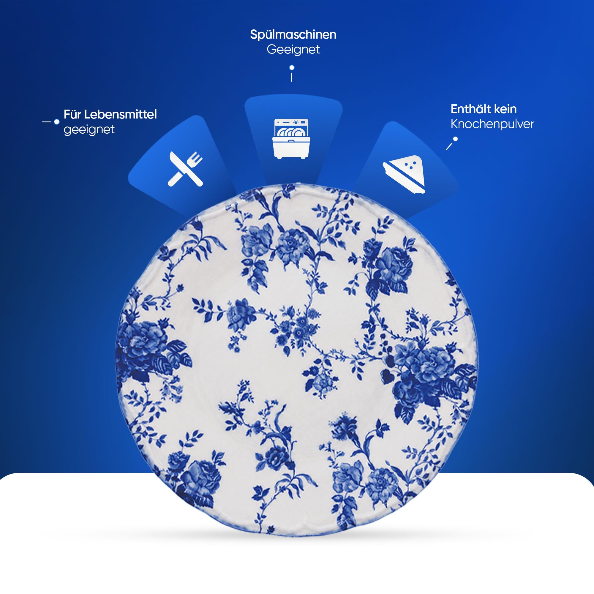 Nordic Schiller Tafelservice 24-teilig aus Porzellan für 6 Personen, Blau | 6 Speiseteller, 6 Suppenteller, 6 Dessertteller, 6 Kompottschalen, Modernes Geschirrset