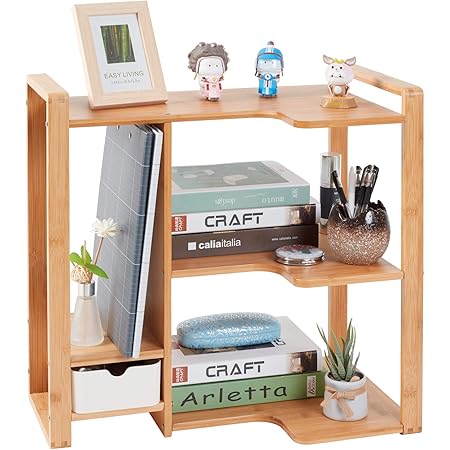 Amazon デスク 収納 棚 机上ラック 卓上ラック 竹製 デスク上置き棚 コーナー 棚 日引き出し付き 書類 手帳 小物 整理 本棚 耐荷重40 オフィス 学生 キッチン おしゃれ 飾り棚 デスク上置棚 文房具 オフィス用品