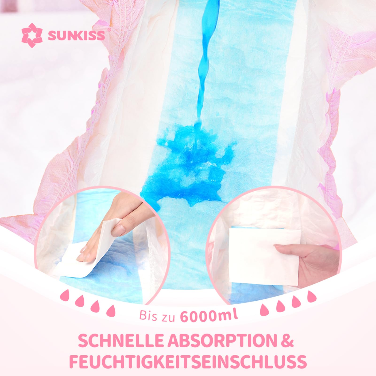 SUNKISS Masterpiece Windeln für Erwachsene mit ultimativer Saugfähigkeit, Einweg Inkontinenz Slips für Männer und Frauen, mit Tabs, Auslaufschutz bei Blasenschwäche, Rosa, Größe S/M, 10 Stück