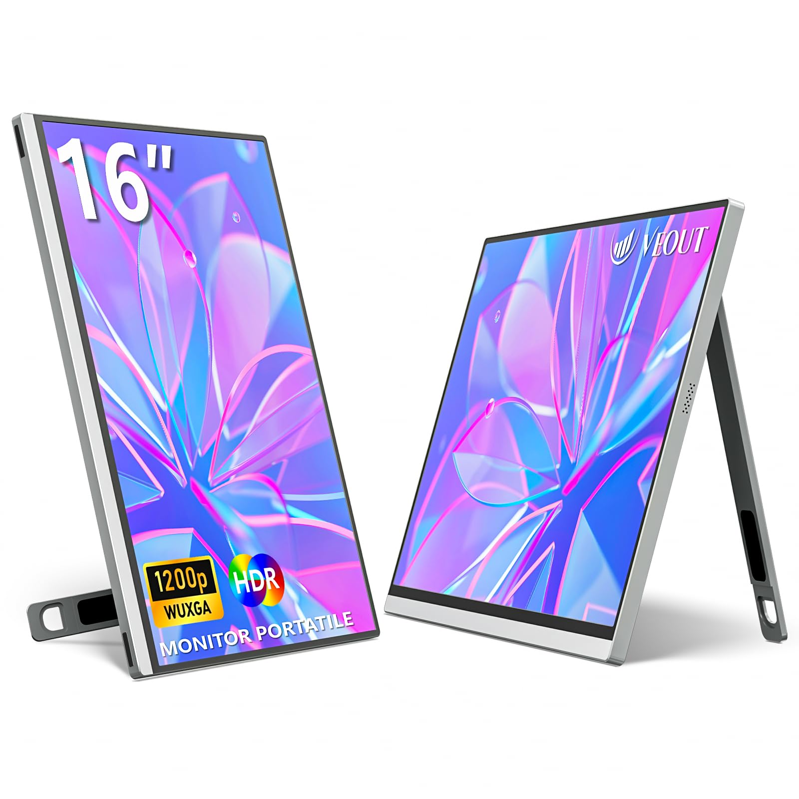 External Second Screen for MacBook Pro (Silver), 1920x1200 IPS 16 inch Travel Monitor with Aluminum Metal Stand, Dual Type-C/Mini HDMI 16:10 Portable Display for iMac/Laptop/Mini PC