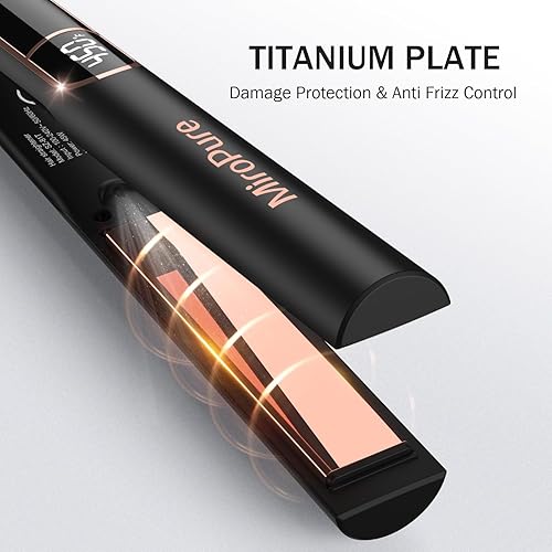 Miniatura 8 de MiroPure Plancha plana para el cabello, planchas de titanio de 1 pulgada con calentamiento 15S, plancha profesional de iones negativos de cerámica