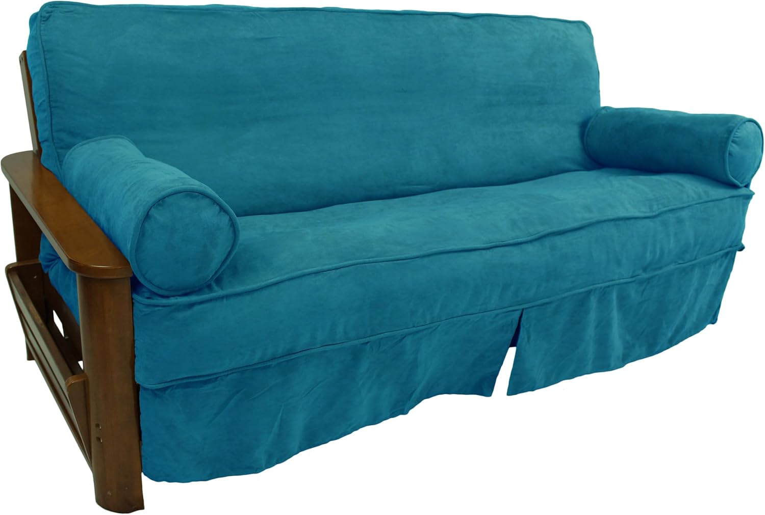 Blazing Needles Solid Microsuede Double Corded 8" to 9" Futon Slipcover Set with 2 Bolster Pillows (Set of 3), Full, Aqua Blue