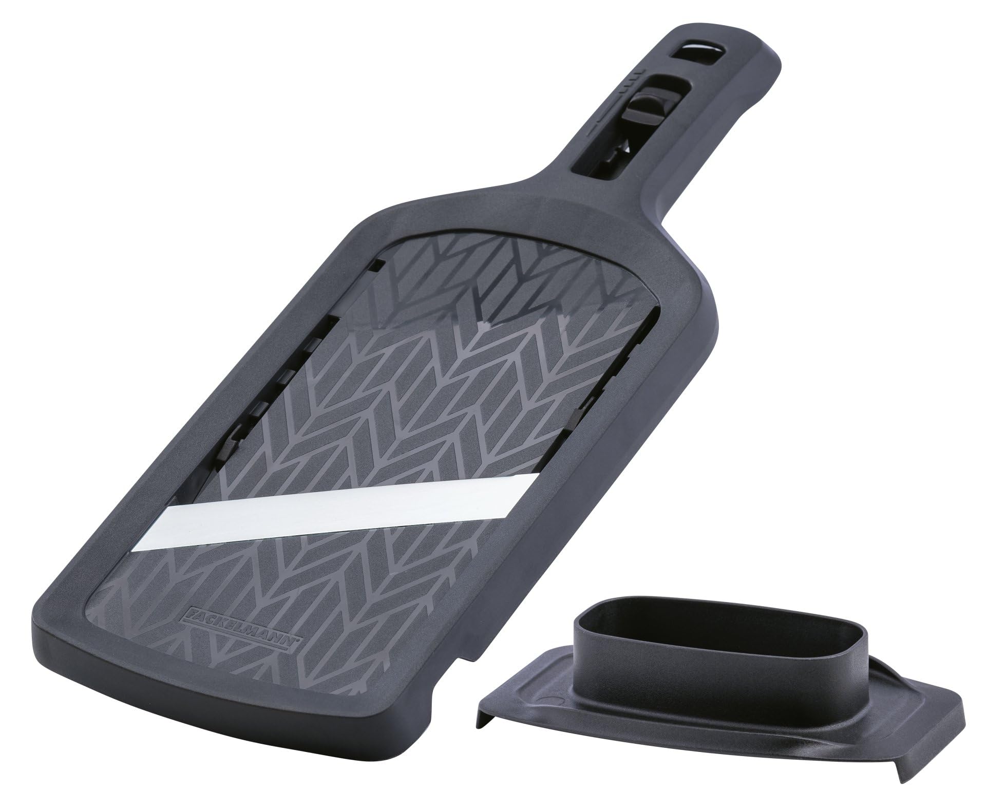 Fackelmann Vegetable Slicer - Made of Stainless Steel with 4 Step Cutter, Ergonomic Slider and Leftover Holder, for Precise Cutting - Made in Germany, Anthracite