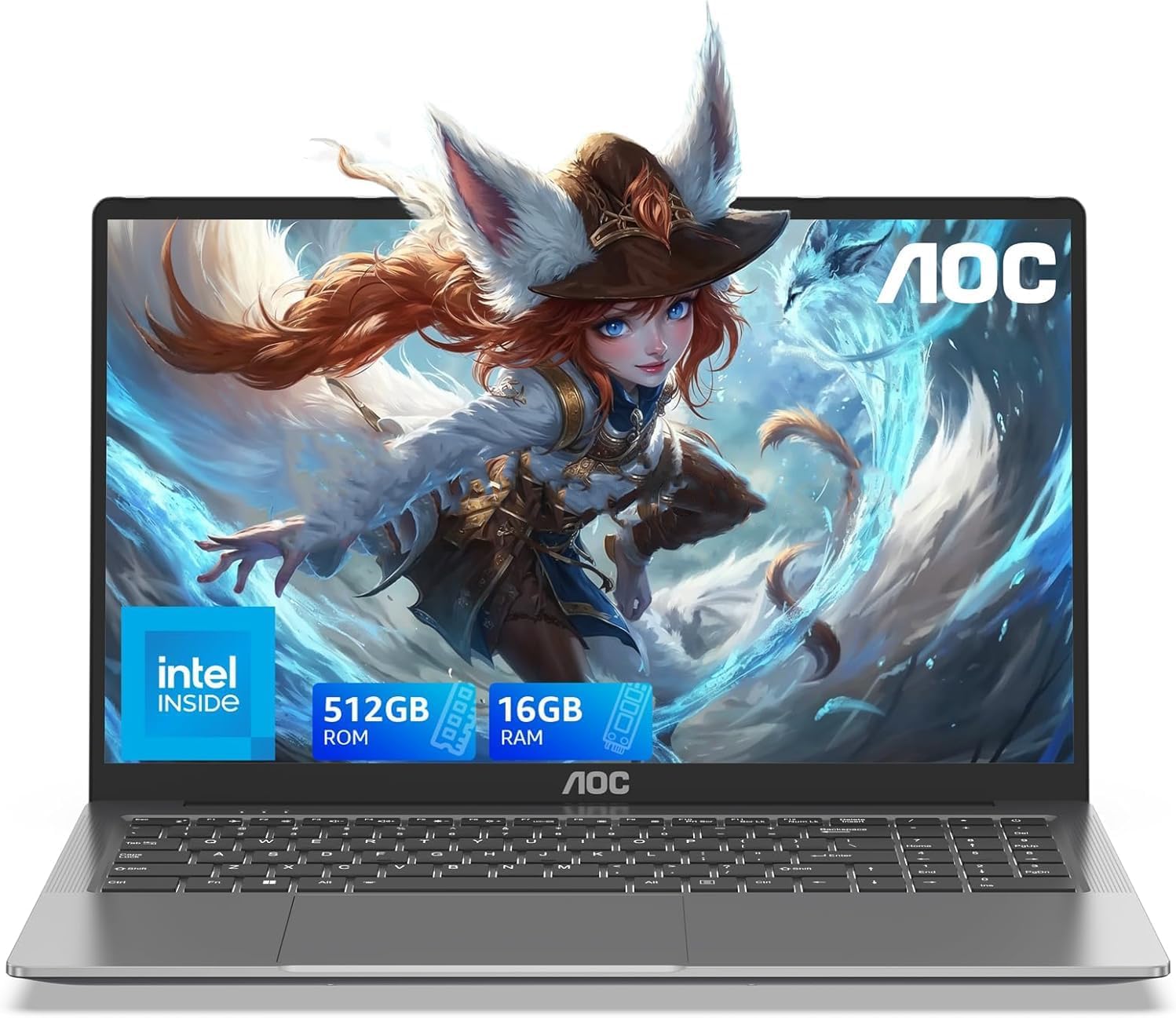 AOC 2025 AX15 Ordinateur Portable, Boîtier Métallique d'un PC Portable, 15,6 Pouces FHD 16 Go de DDR4 512 Go de SSD,N97 (6M Cache, Jusqu'à 3,60 GHz), Wi-FI2.4/5.0, BT5.0, USB 3,2, Type C, HDMI